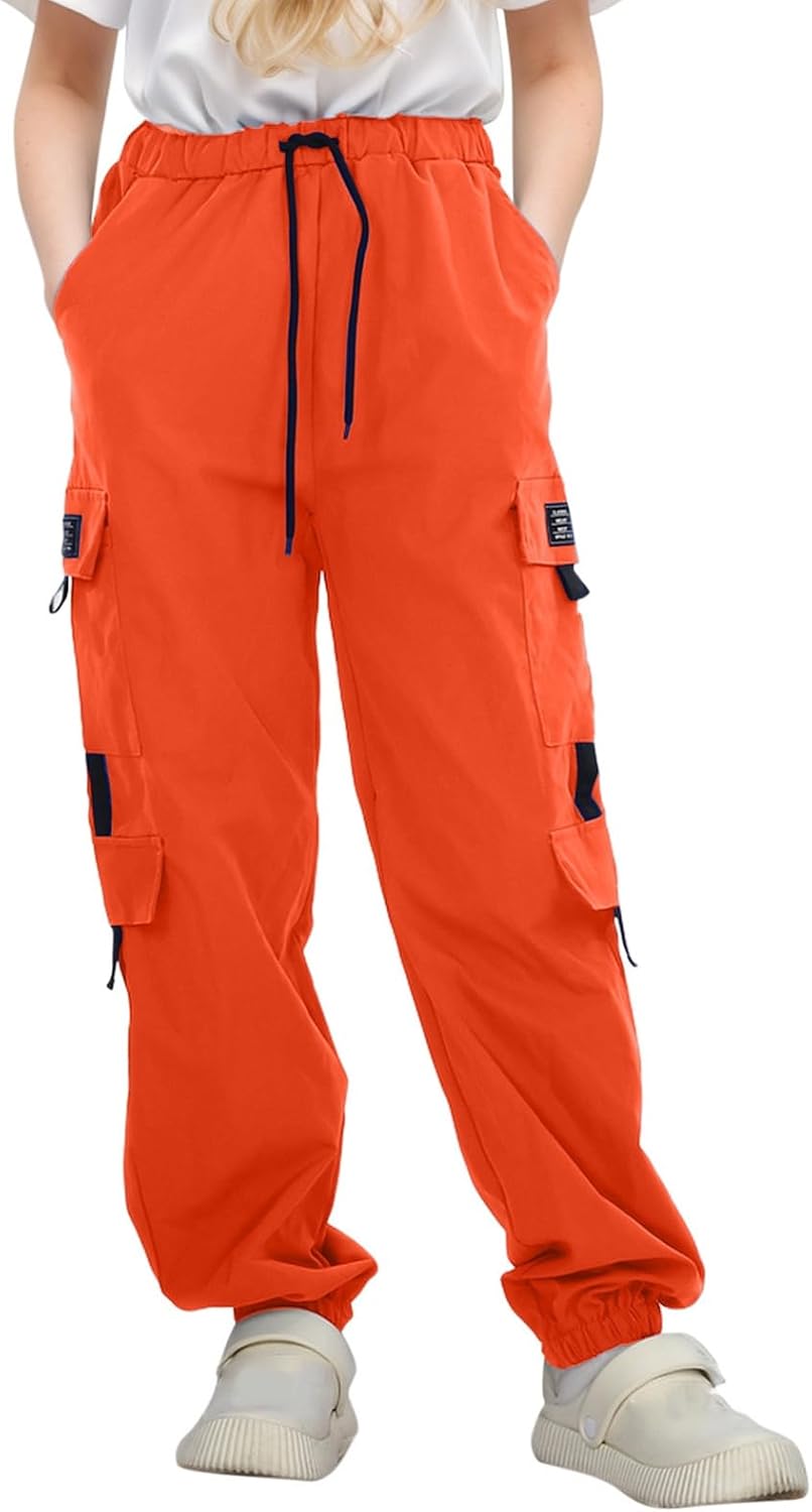 Kids Girls Cargo Pants Elastic Waist with Functional Pockets