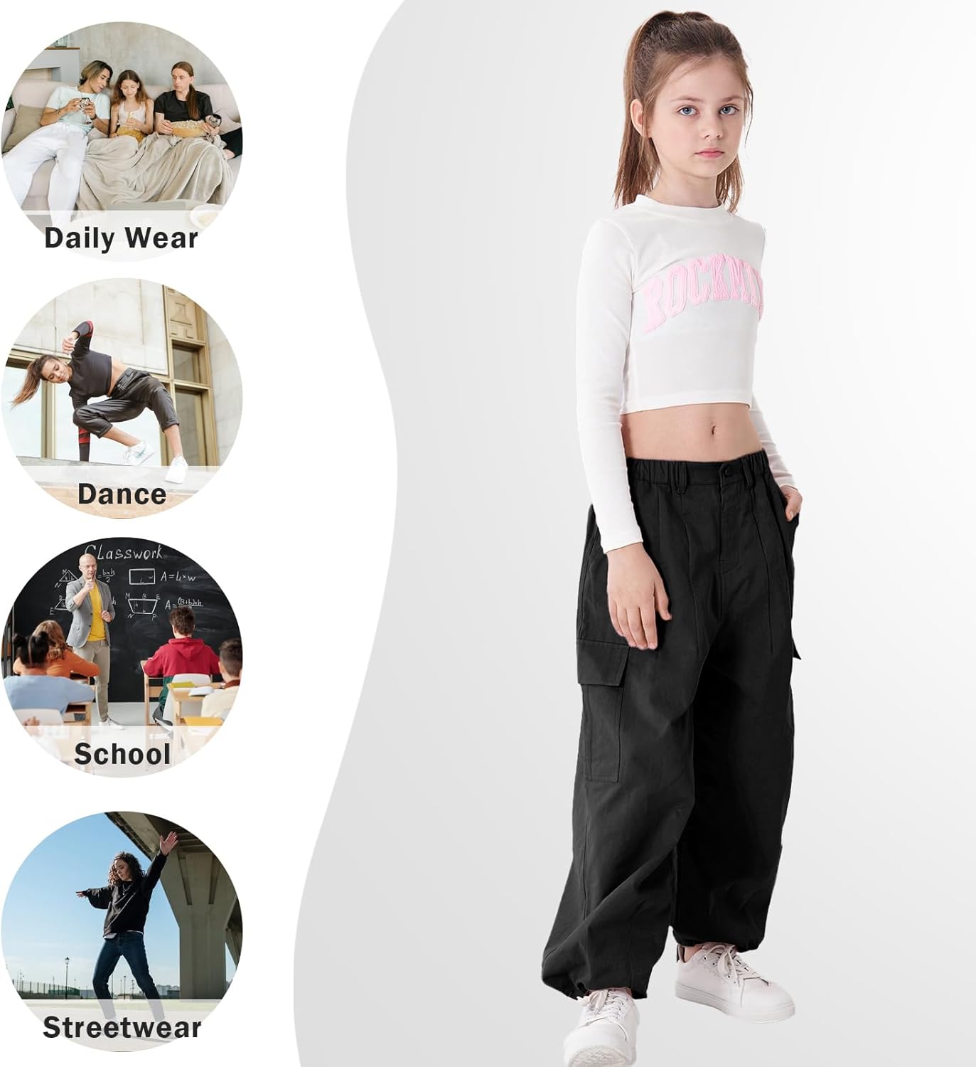 Trendy Wide-Leg Cargo Pants for Kids 4-14