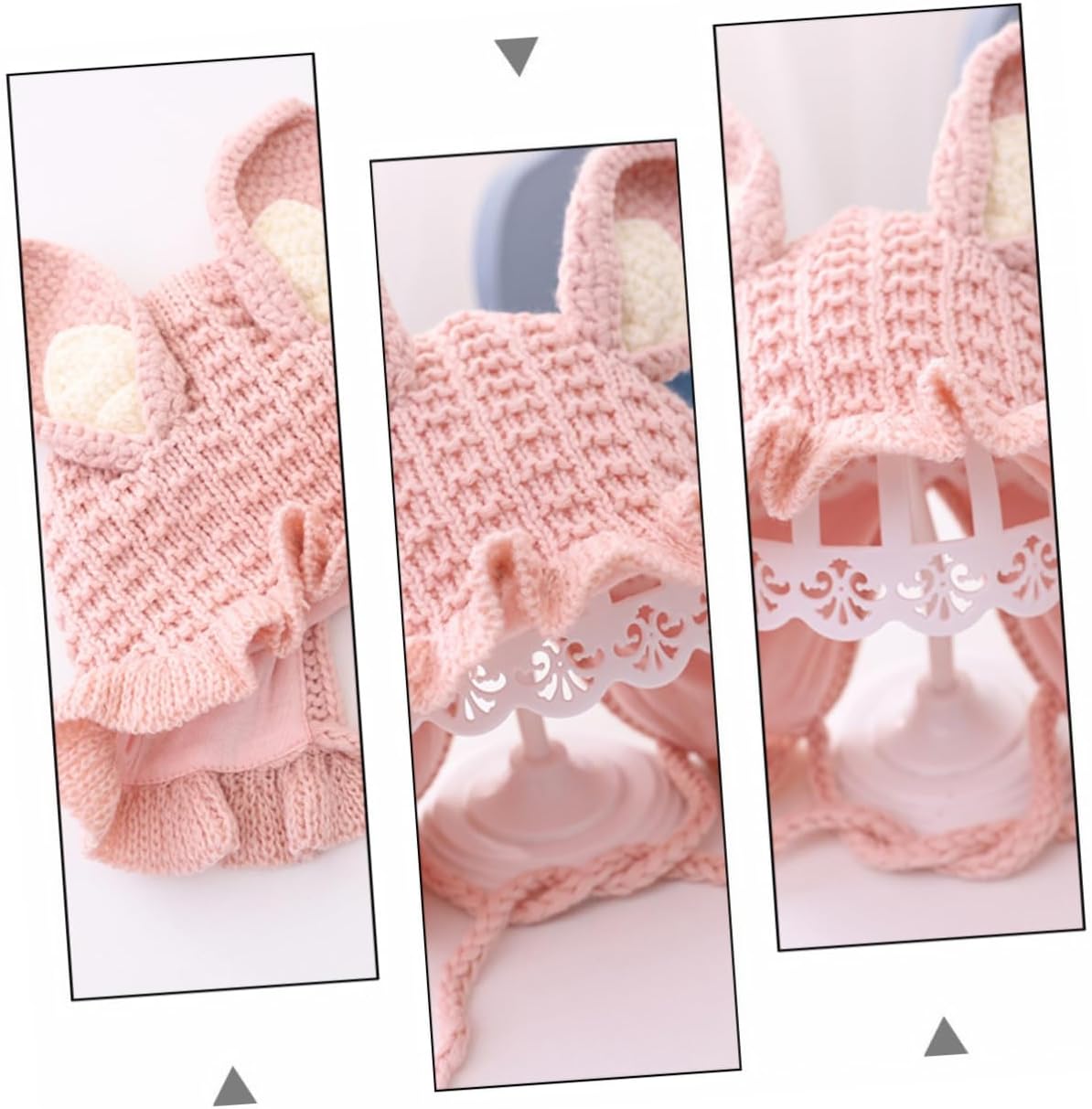 Handmade Winter Baby Hat with Rabbit Ears and Adjustable Fit Pink