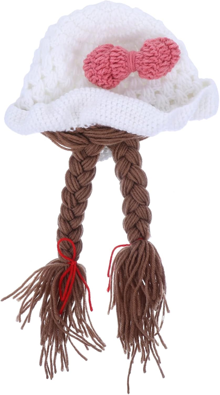 Handmade Woolen Braided Baby Girl Hat with Bowknot