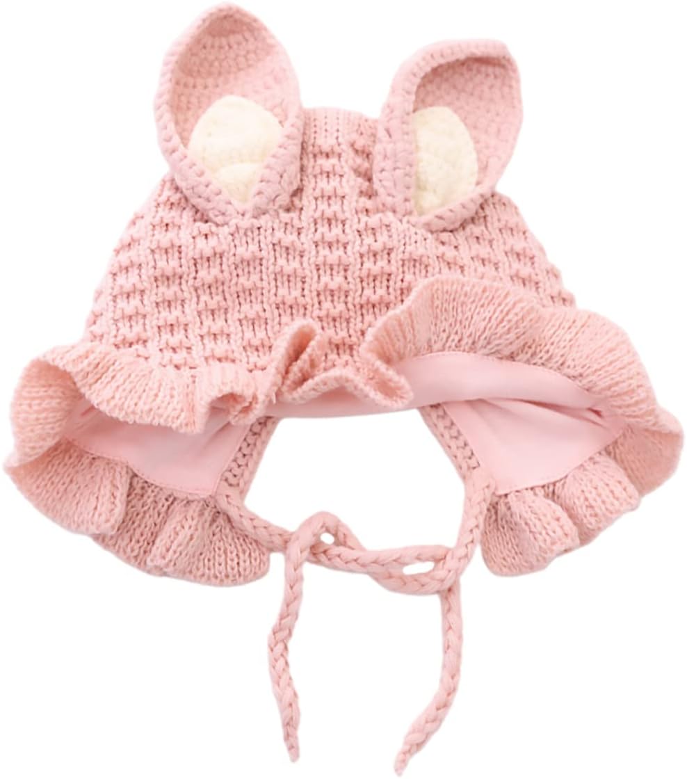 Handmade Winter Baby Hat with Rabbit Ears and Adjustable Fit Pink