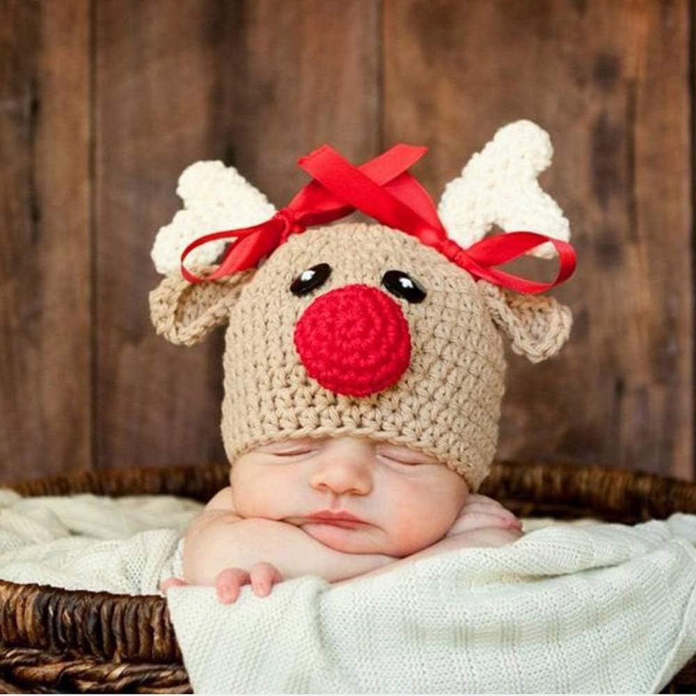 Ypser Knitted Baby Beanie - Deer Hat with Bow