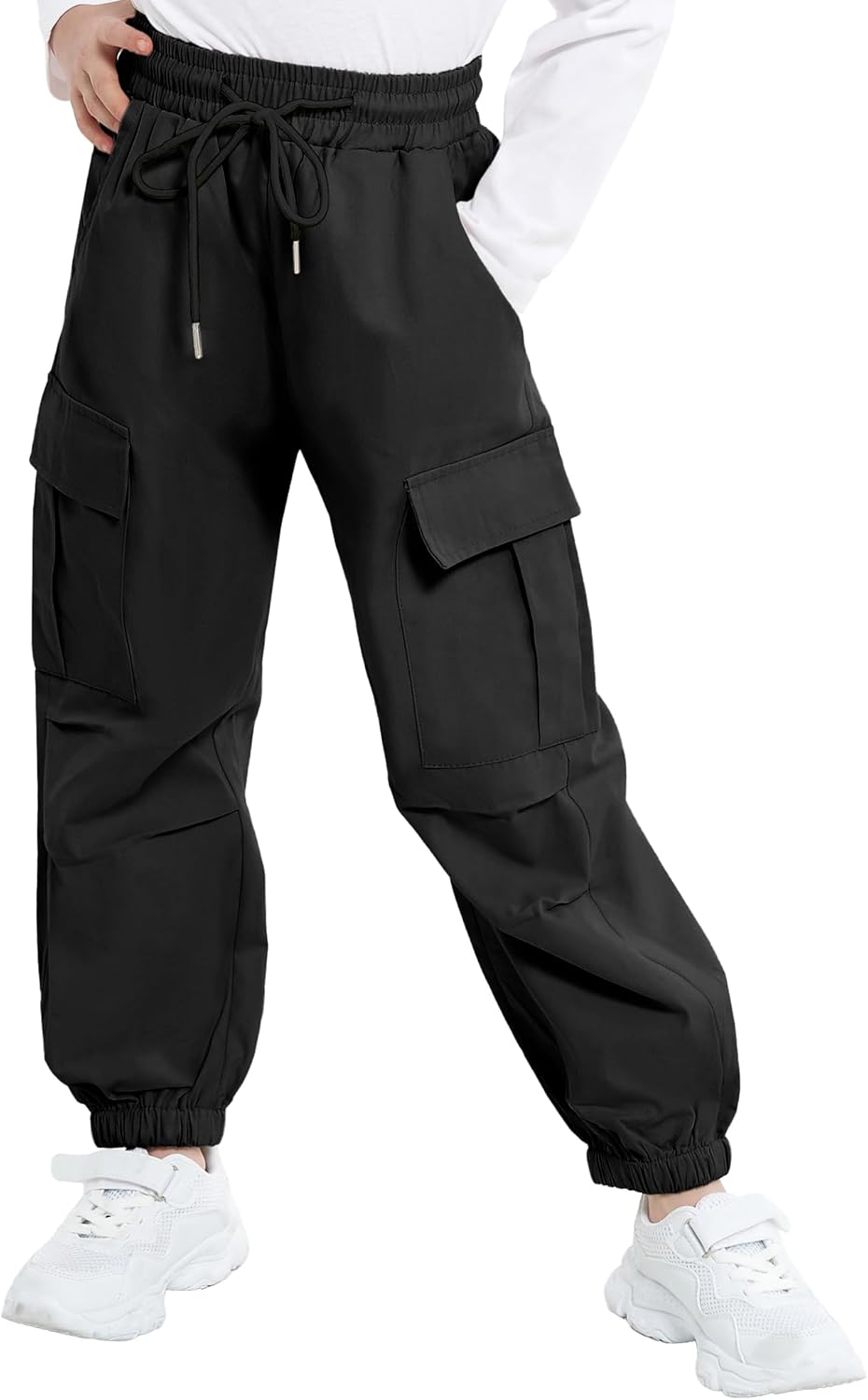 JiAmy Girls Cargo Pants Elastic High Waist Drawstring Jogger