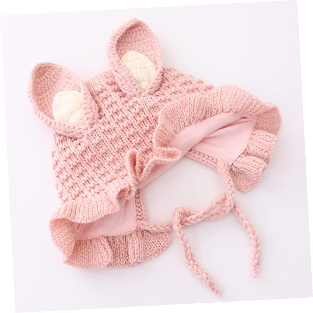 Handmade Winter Baby Hat with Rabbit Ears and Adjustable Fit Pink