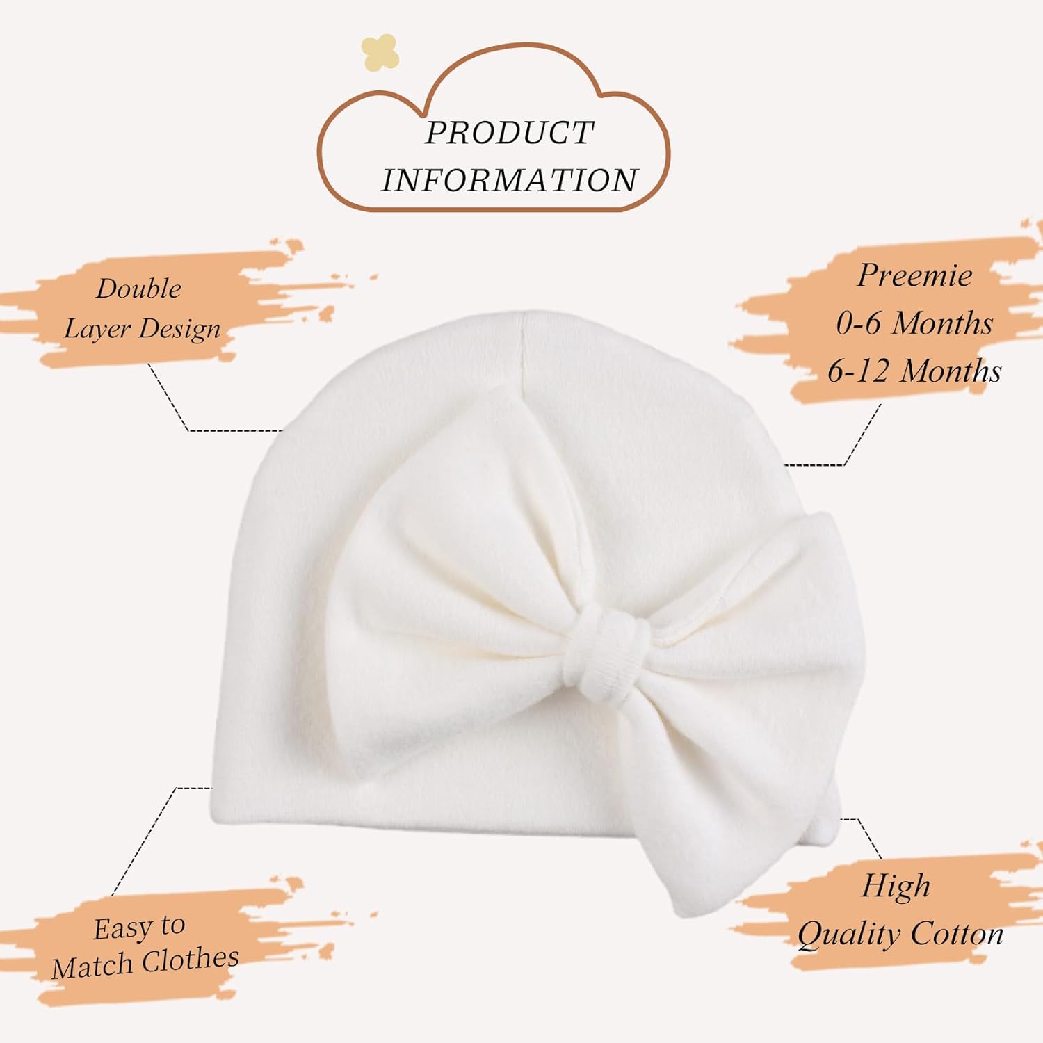 Bamery Newborn Baby Girl Cotton Bow Beanie