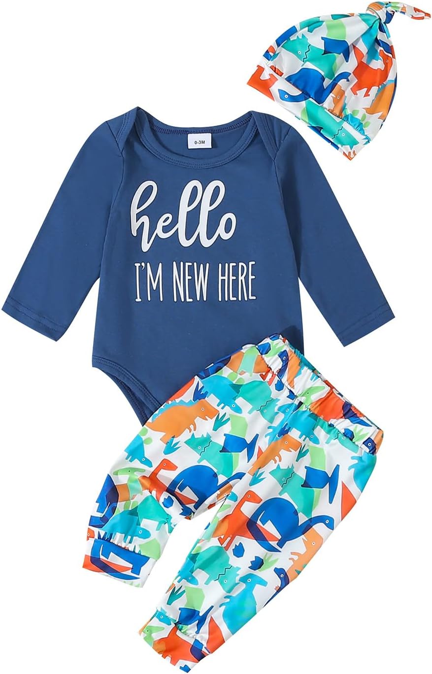 Baoji Newborn Boys Fall Romper Dinosaur Print Set