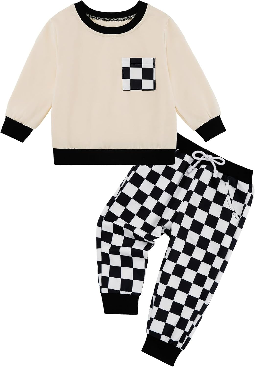 Toddler Baby Boy Plaid Sweatshirt Pants Fall Winter Set