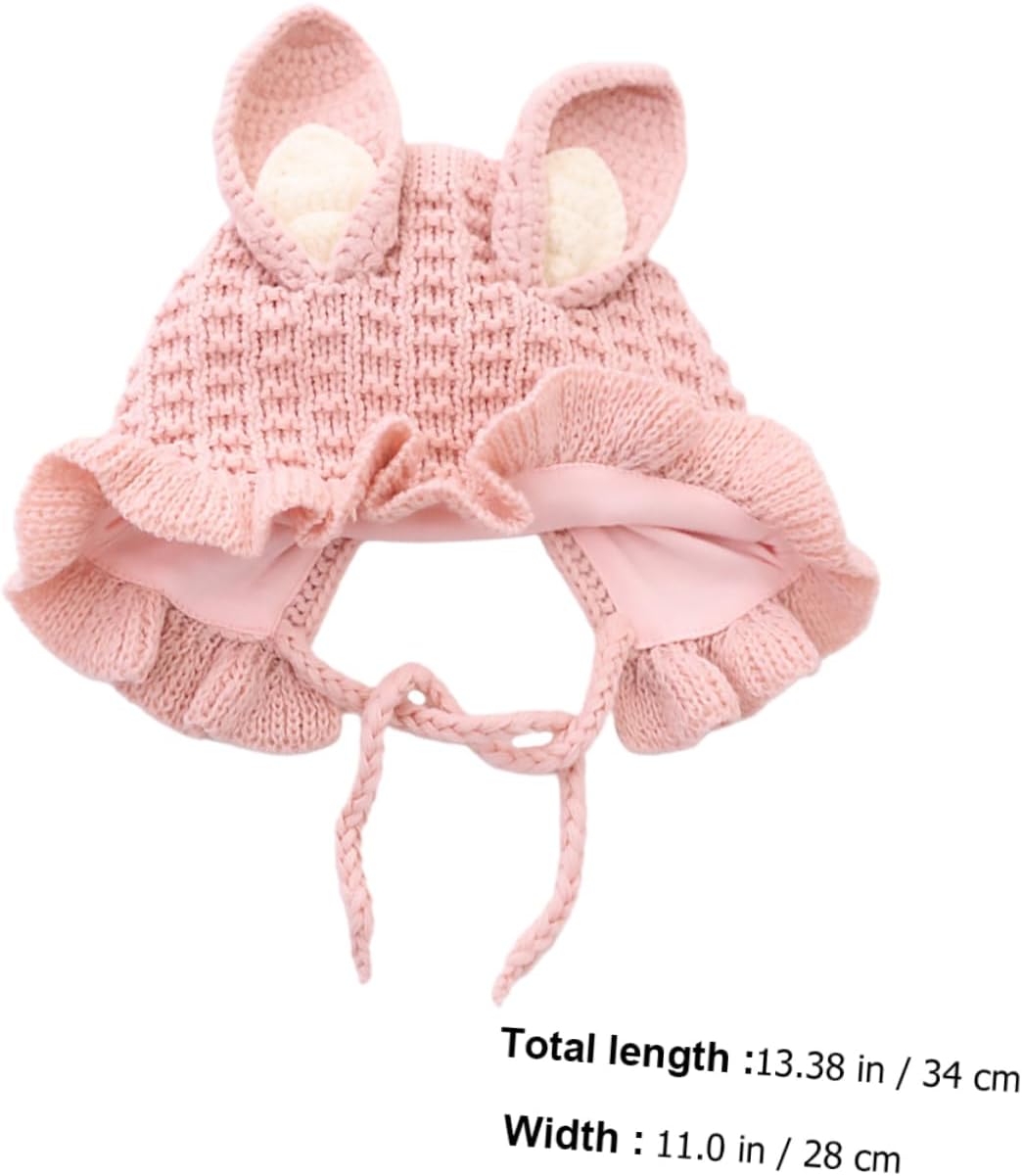 Handmade Winter Baby Hat with Rabbit Ears and Adjustable Fit Pink