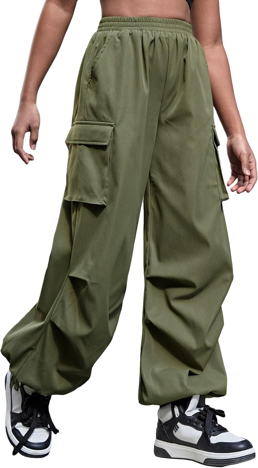 OYOANGLE Elastic Cargo Pants for GirlsCasual Stylish Daily Wear
