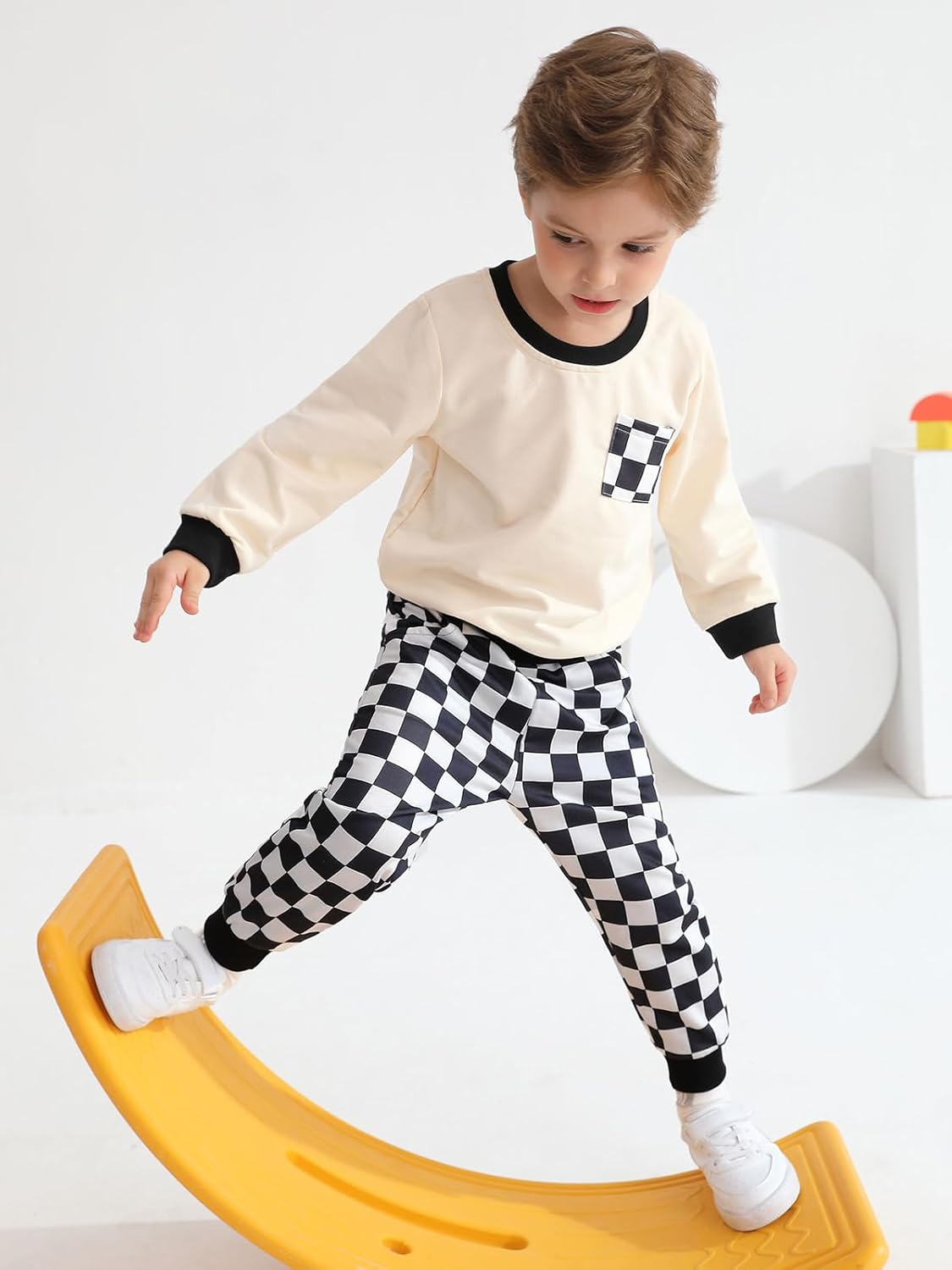 Toddler Baby Boy Plaid Sweatshirt Pants Fall Winter Set