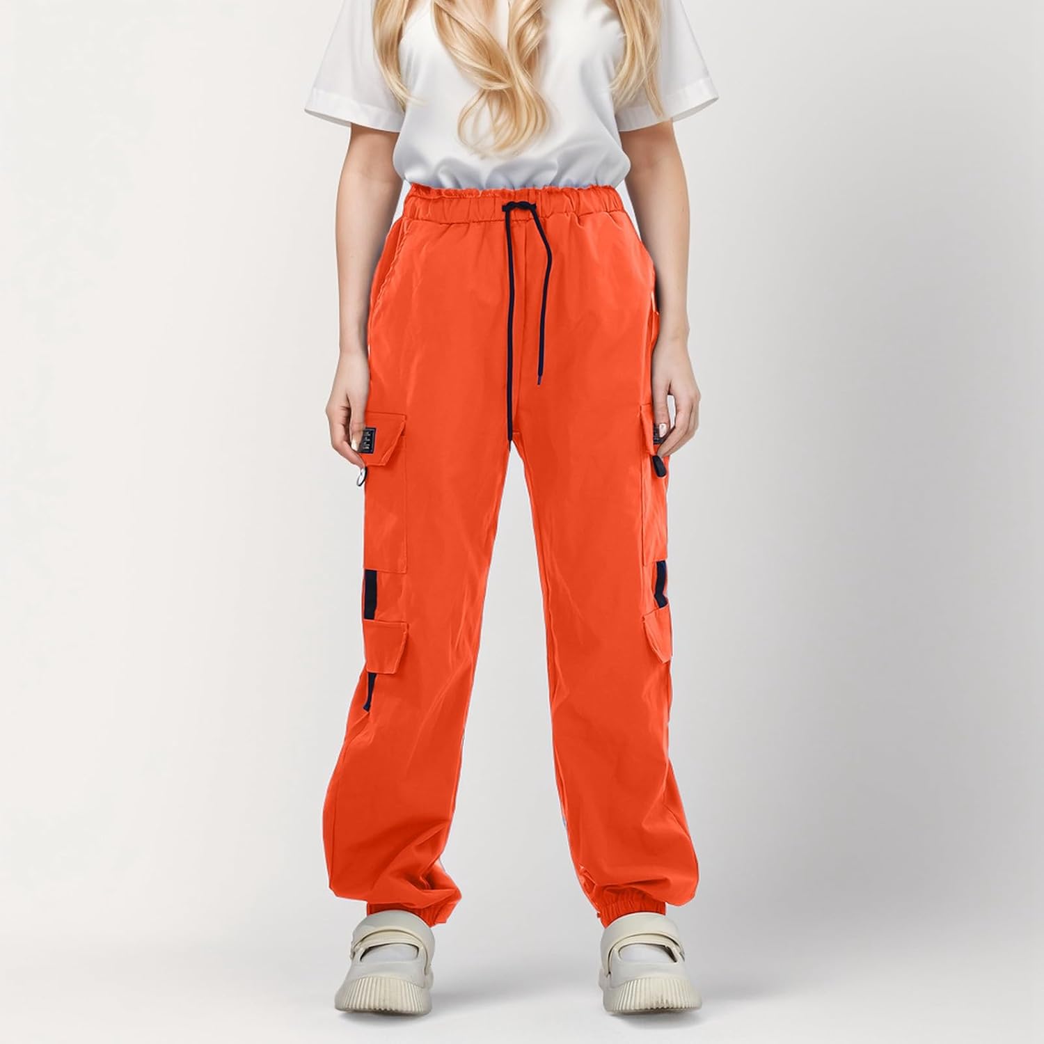 Kids Girls Cargo Pants Elastic Waist with Functional Pockets