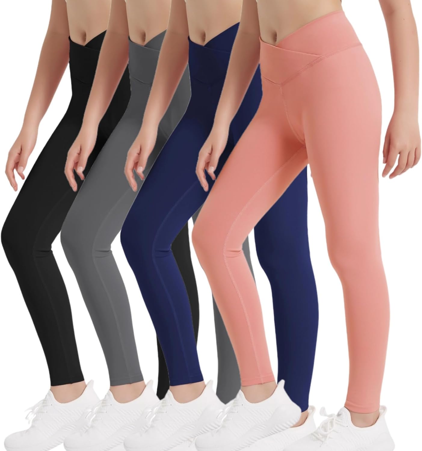 EXARUS 4-Piece Kids Yoga High Waisted Leggings for School Dance