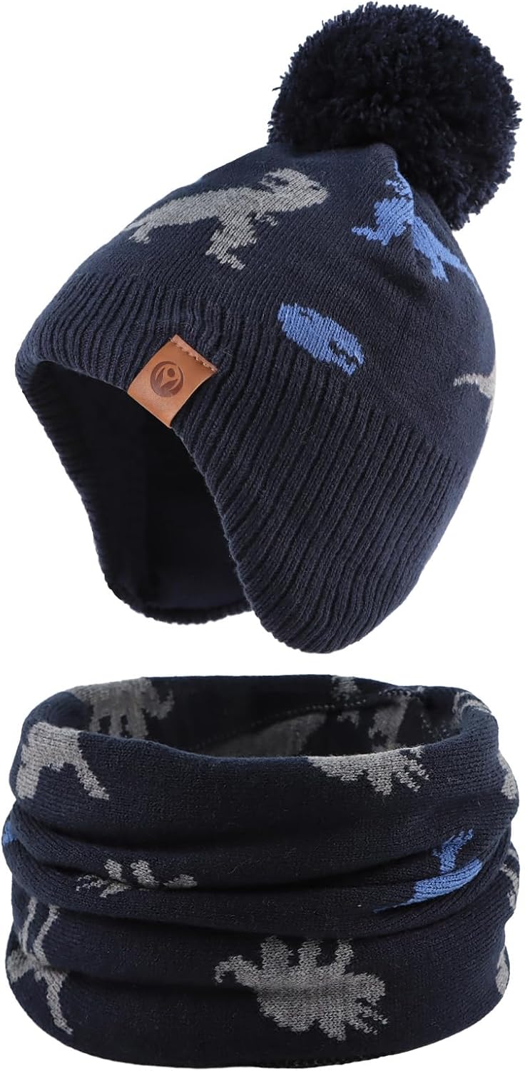 JANGANNSA Knitted Baby Hat Scarf Set with Pom-Pom