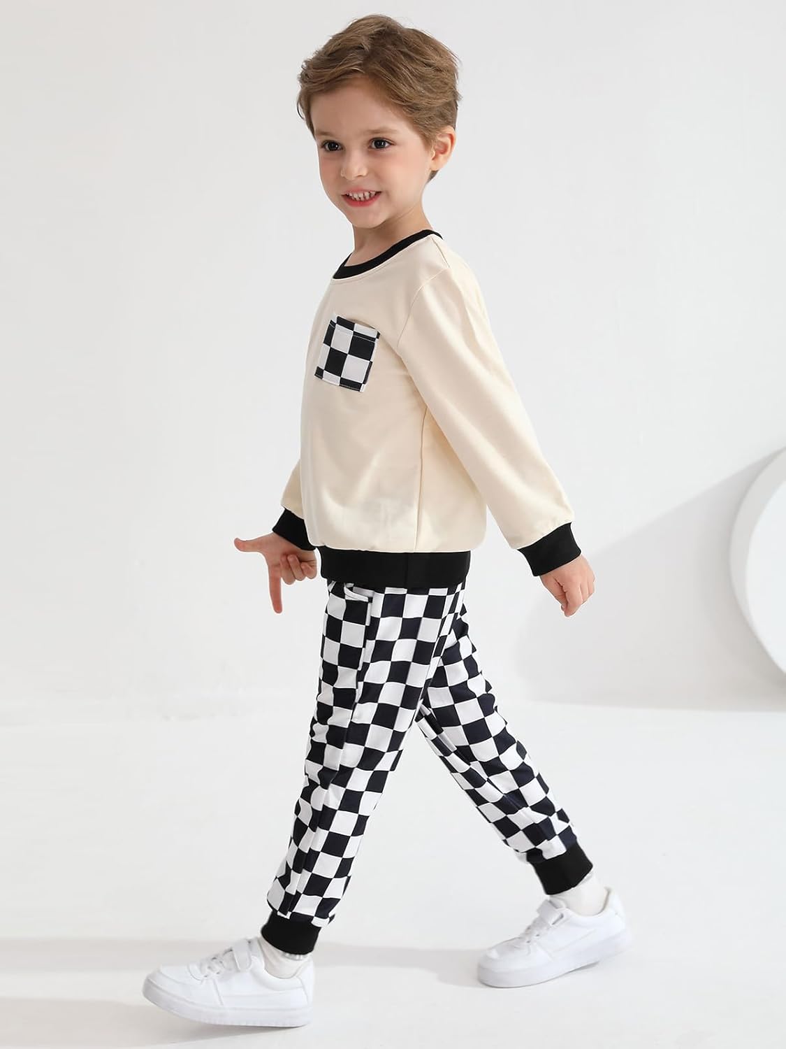 Toddler Baby Boy Plaid Sweatshirt Pants Fall Winter Set