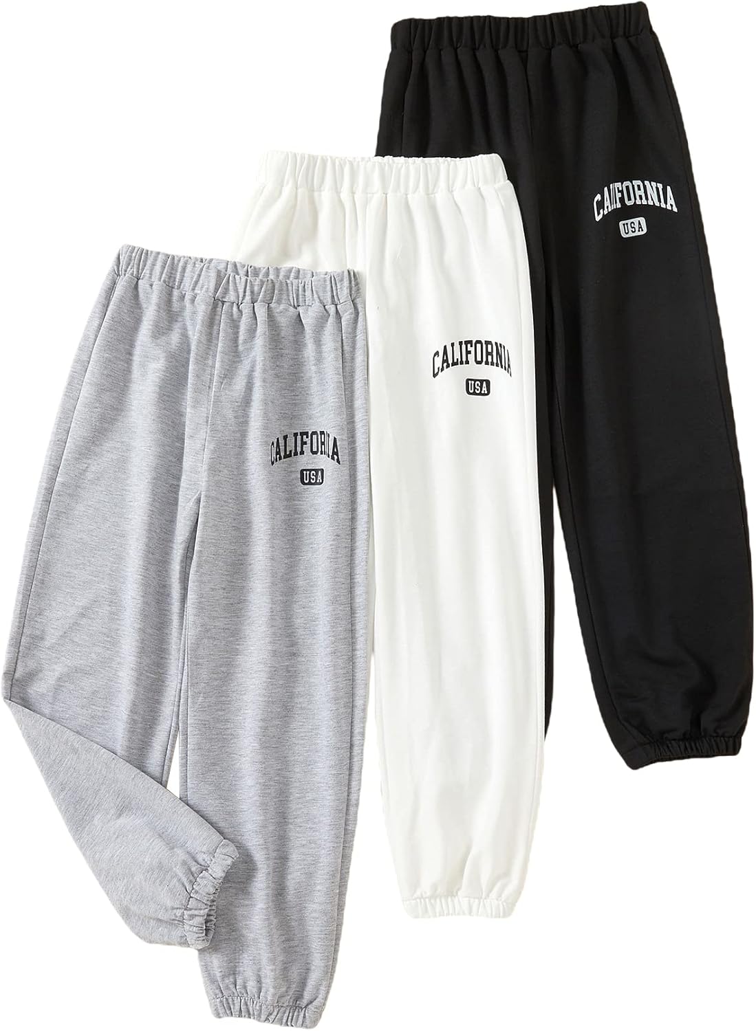 BounceBack Girls 3-Piece Letter Graphic Print High Waisted Sweatpants Jogger Pants