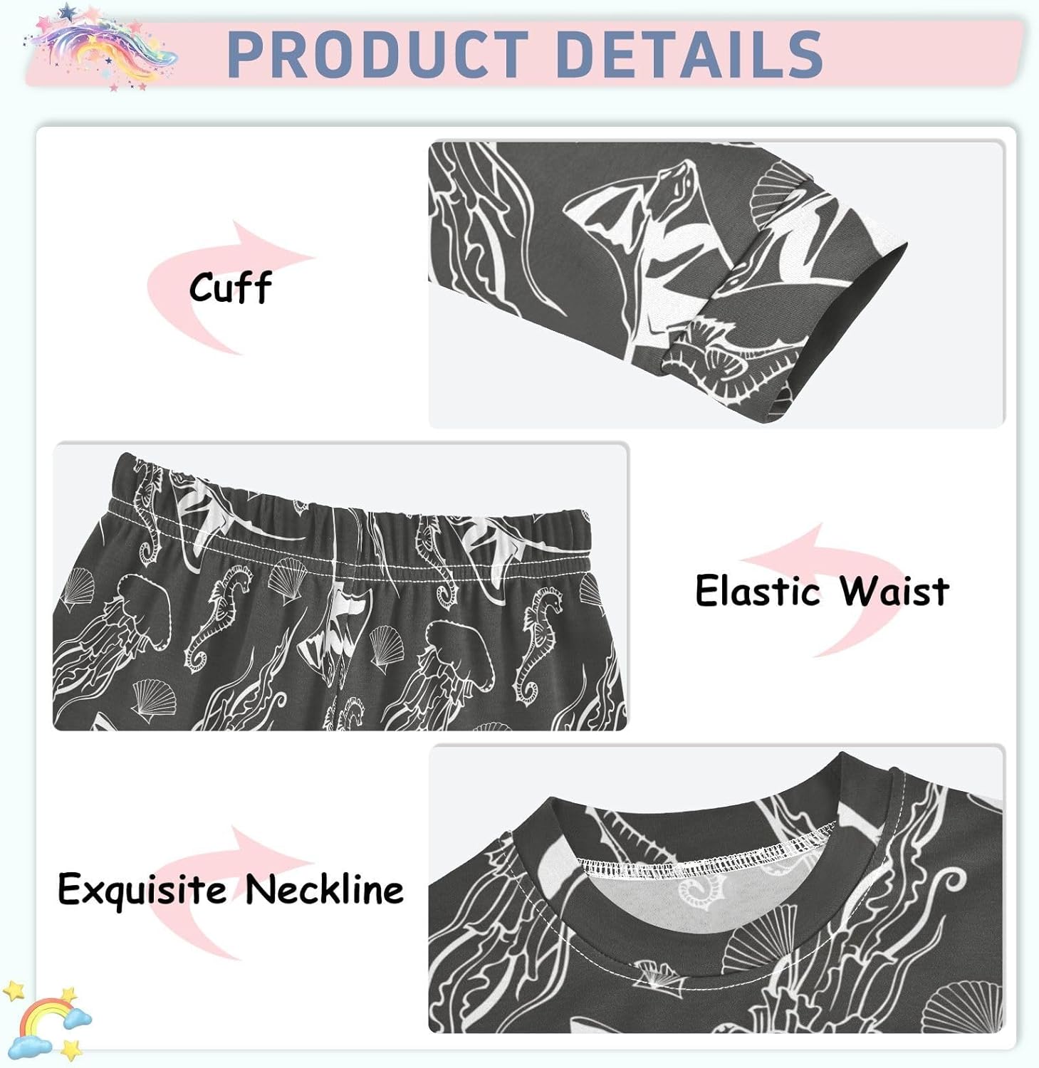 WIFIU Long Sleeve Pajama Set for Girls