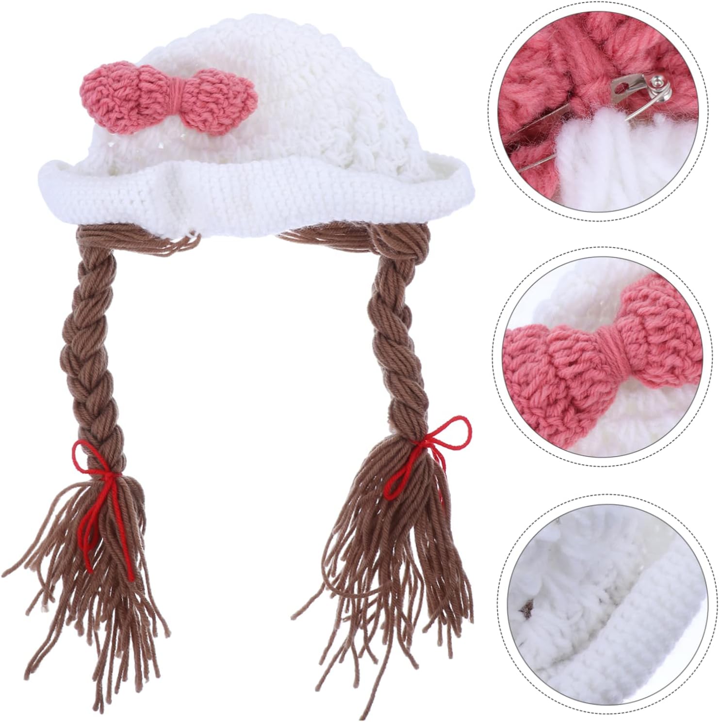 Handmade Woolen Braided Baby Girl Hat with Bowknot