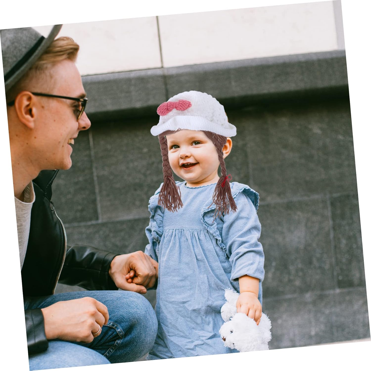 Handmade Woolen Braided Baby Girl Hat with Bowknot
