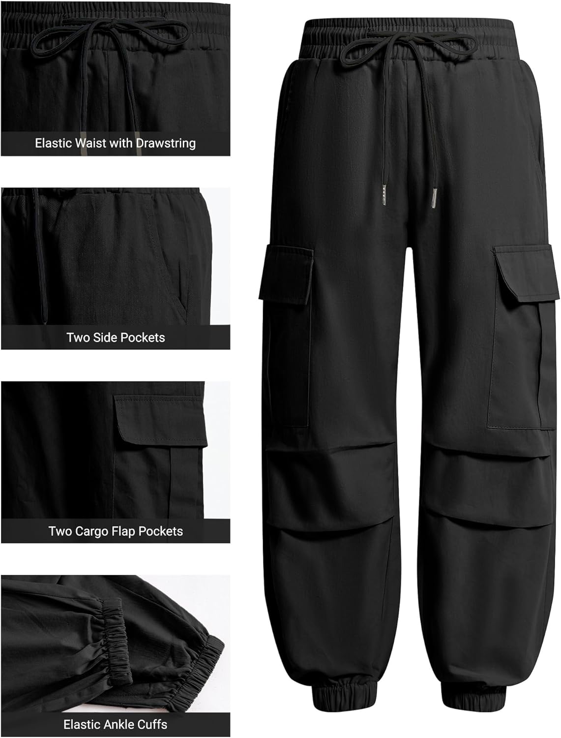 JiAmy Girls Cargo Pants Elastic High Waist Drawstring Jogger