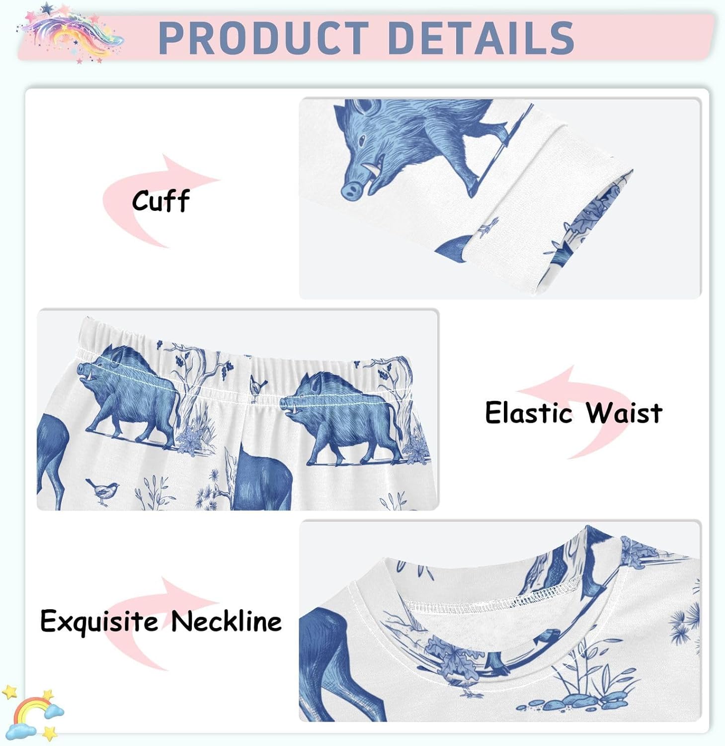 WIFIU Pajama Set Long Sleeve Top and Pants 1