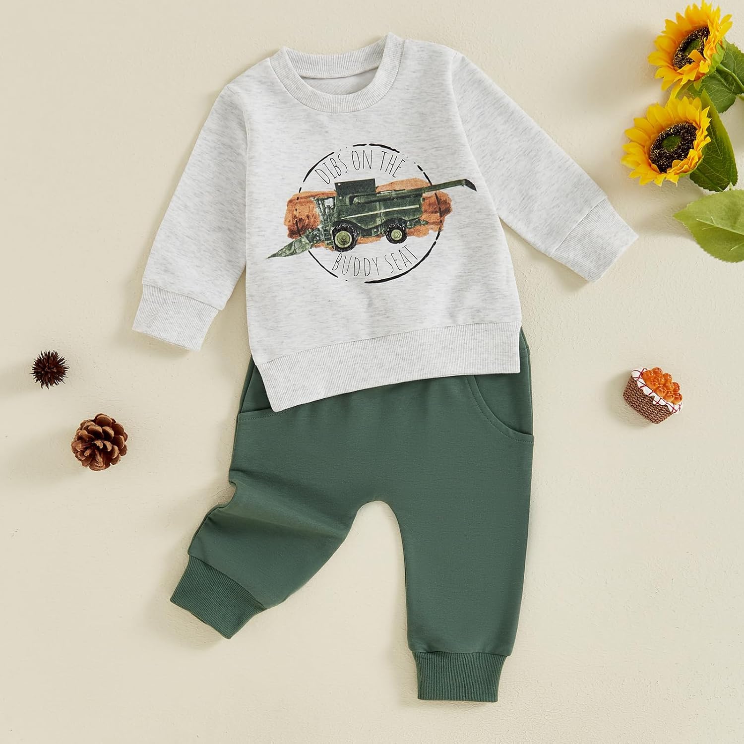 Baorji Toddler Farm Tractor Print Sweater Pants Set