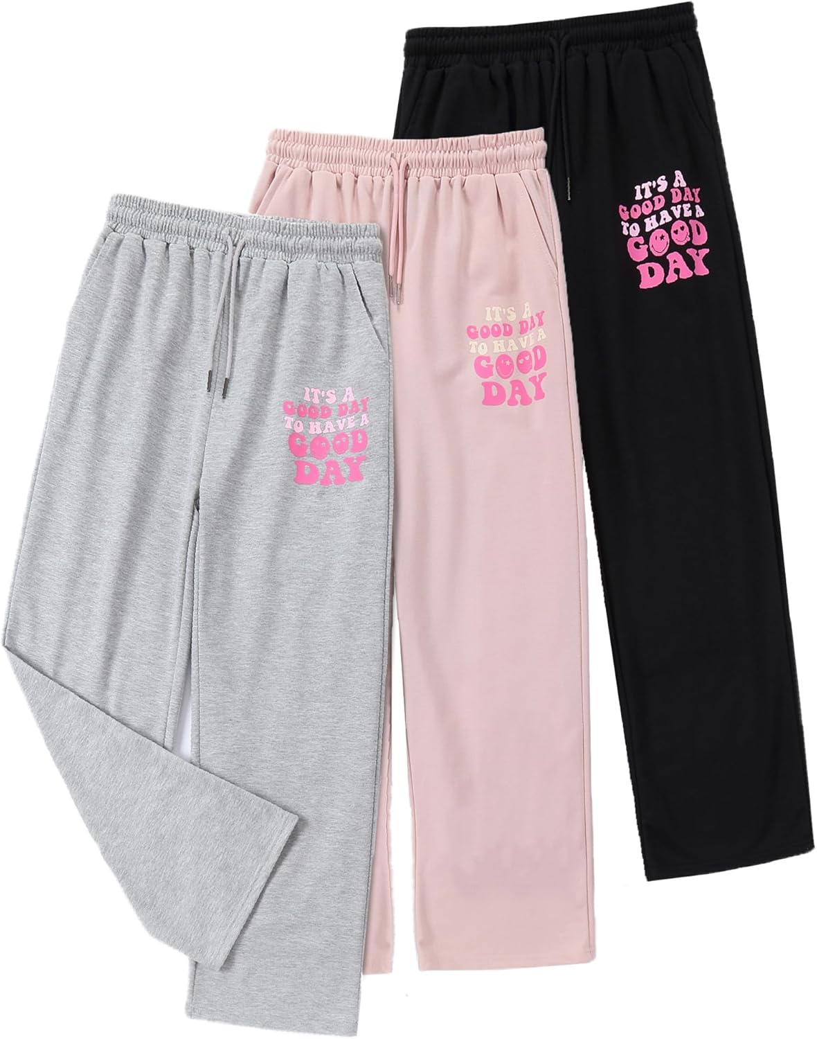 EXARUS Letter Graphic - Girls 3-Pack High-Waisted Joggers