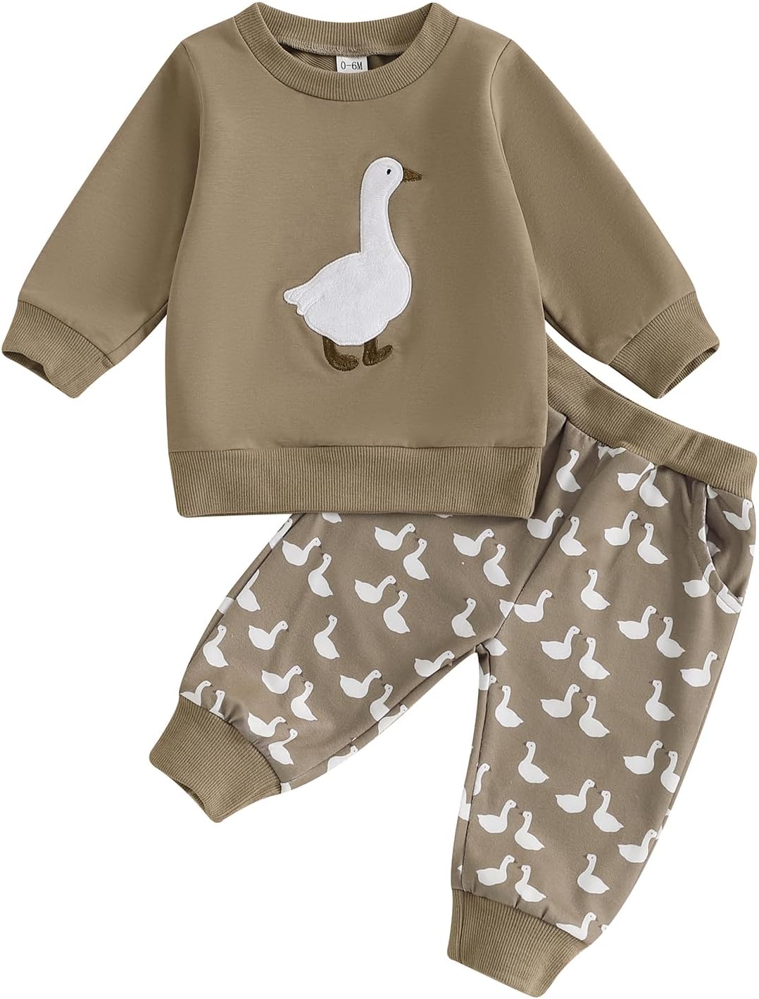 Newbgclo Toddler Boy Winter Long Sleeve Duck Print Pullover Pants Set 2Pcs