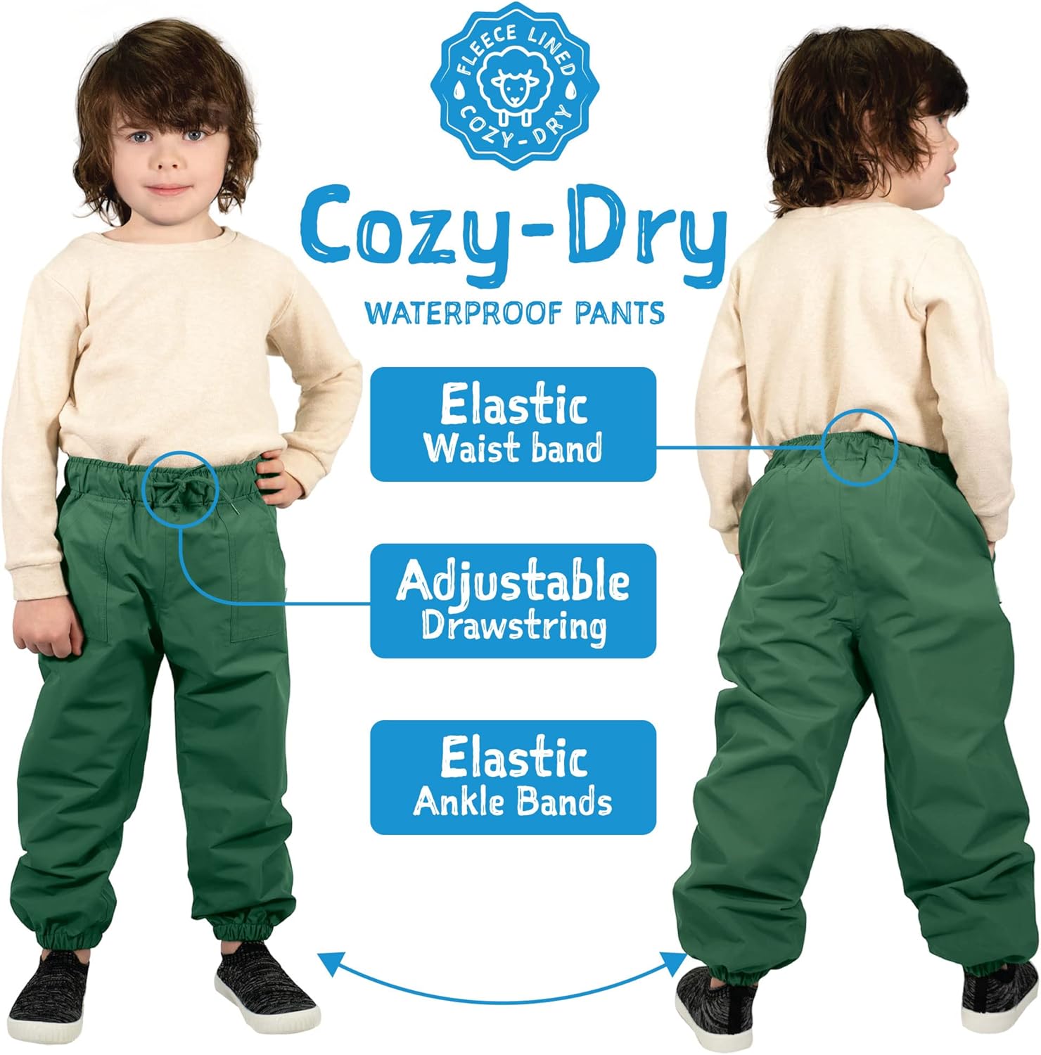 JAN JUL Waterproof Study Rain Pants Kids Clemence with Fleece Liner