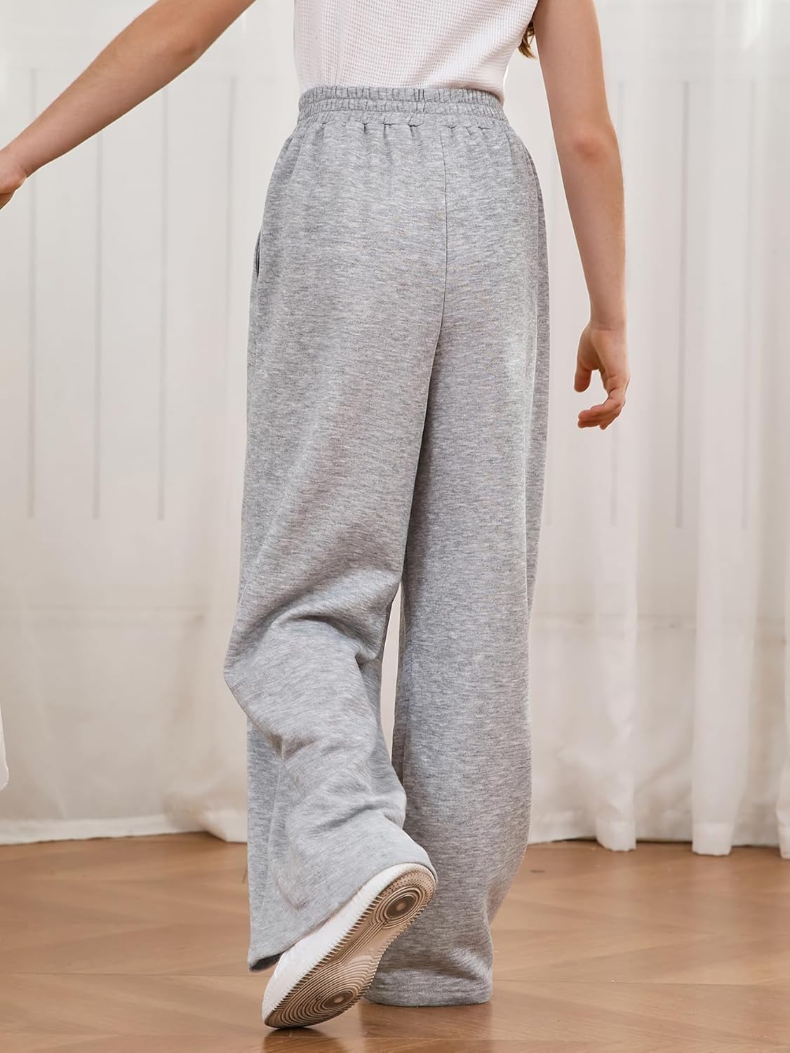 COZYASE Girls Wide Leg Sweatpants Elastic Waist Drawstring Pants