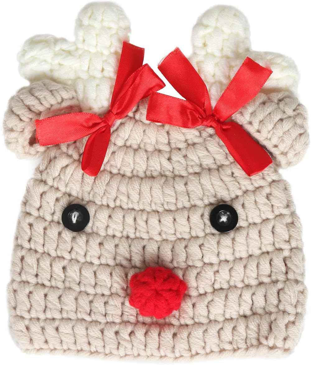 Ypser Knitted Baby Beanie - Deer Hat with Bow