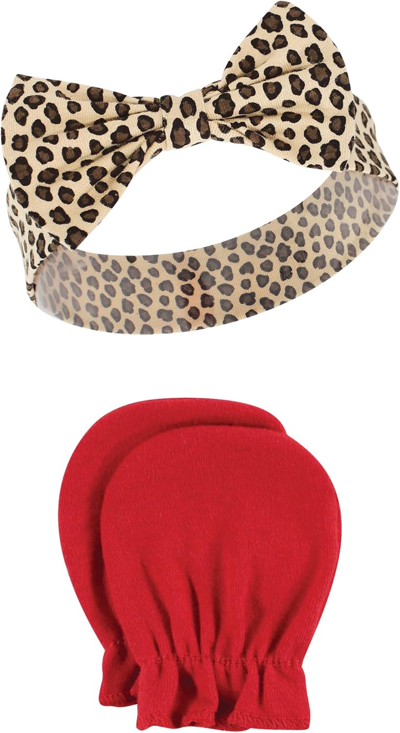 Hudson Baby Baby Girls Cotton Headband and Scratch Mitten Set