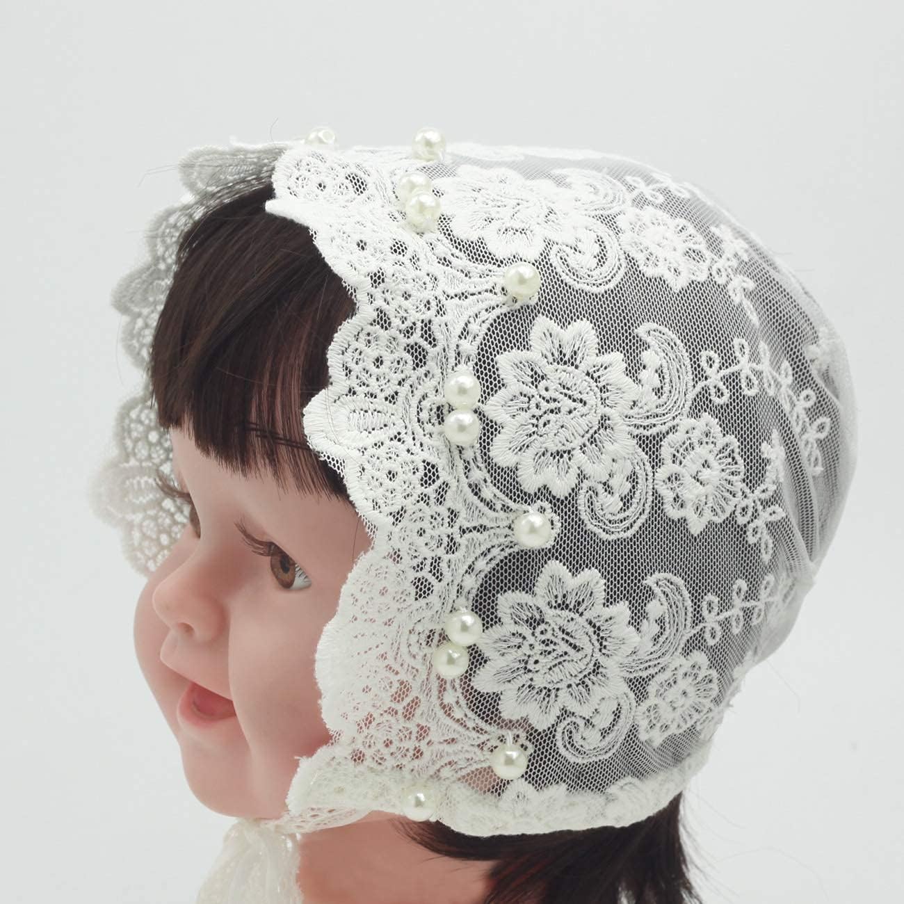 White Lace Bonnet for Baby