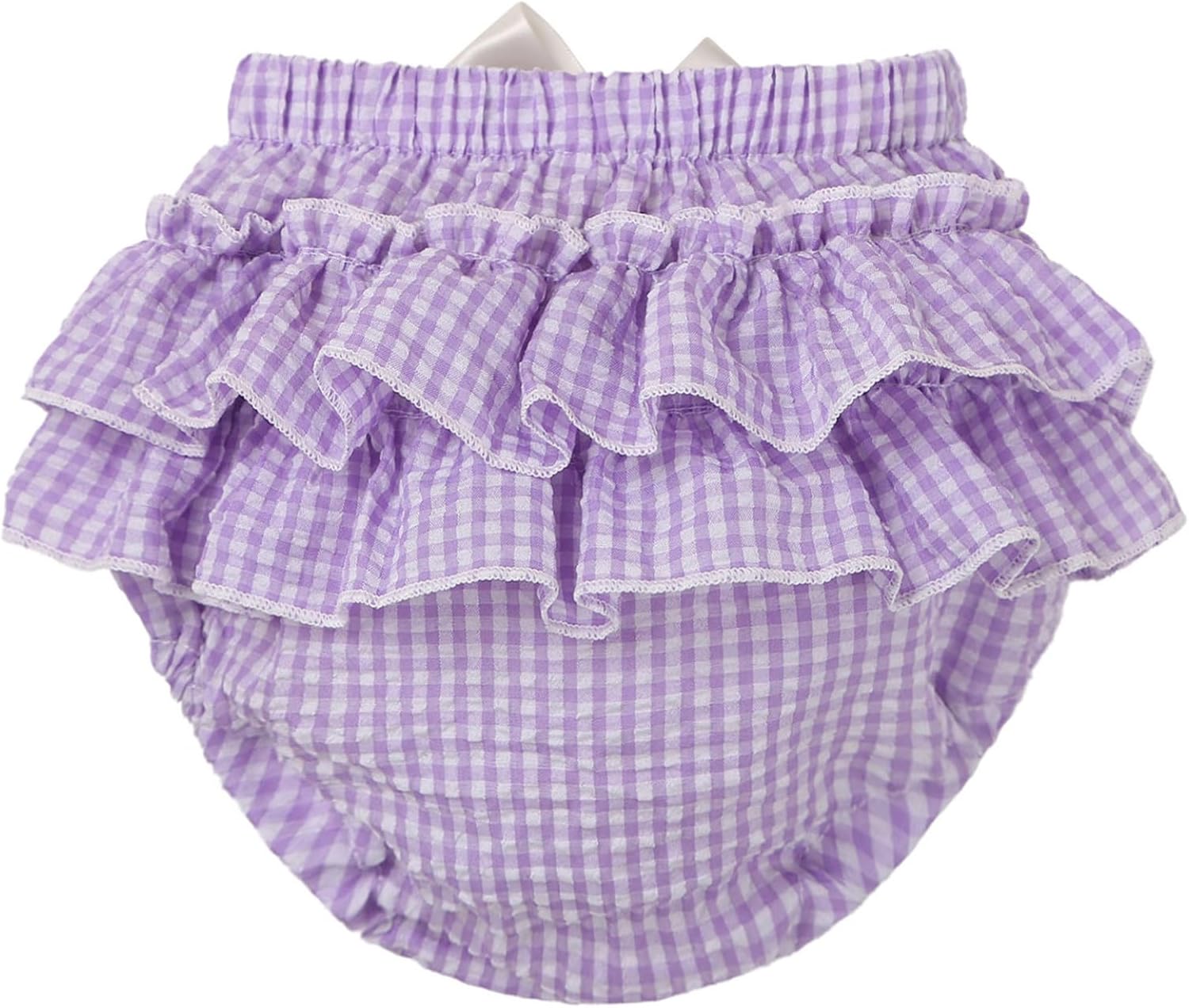 Baby Girls Boys Plaid Bloomers Ruffle Bow Tie Diaper Cover Shorts