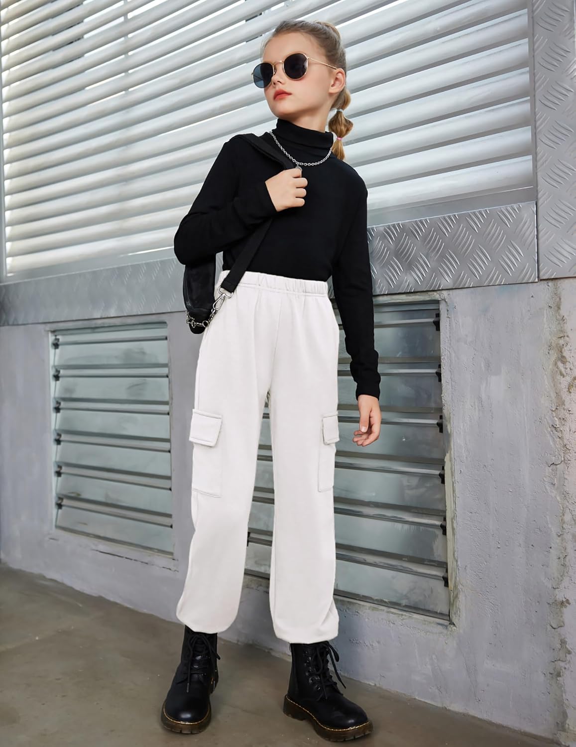 Arshiner Girls Slim-fit Joggers with Pocket for Kids