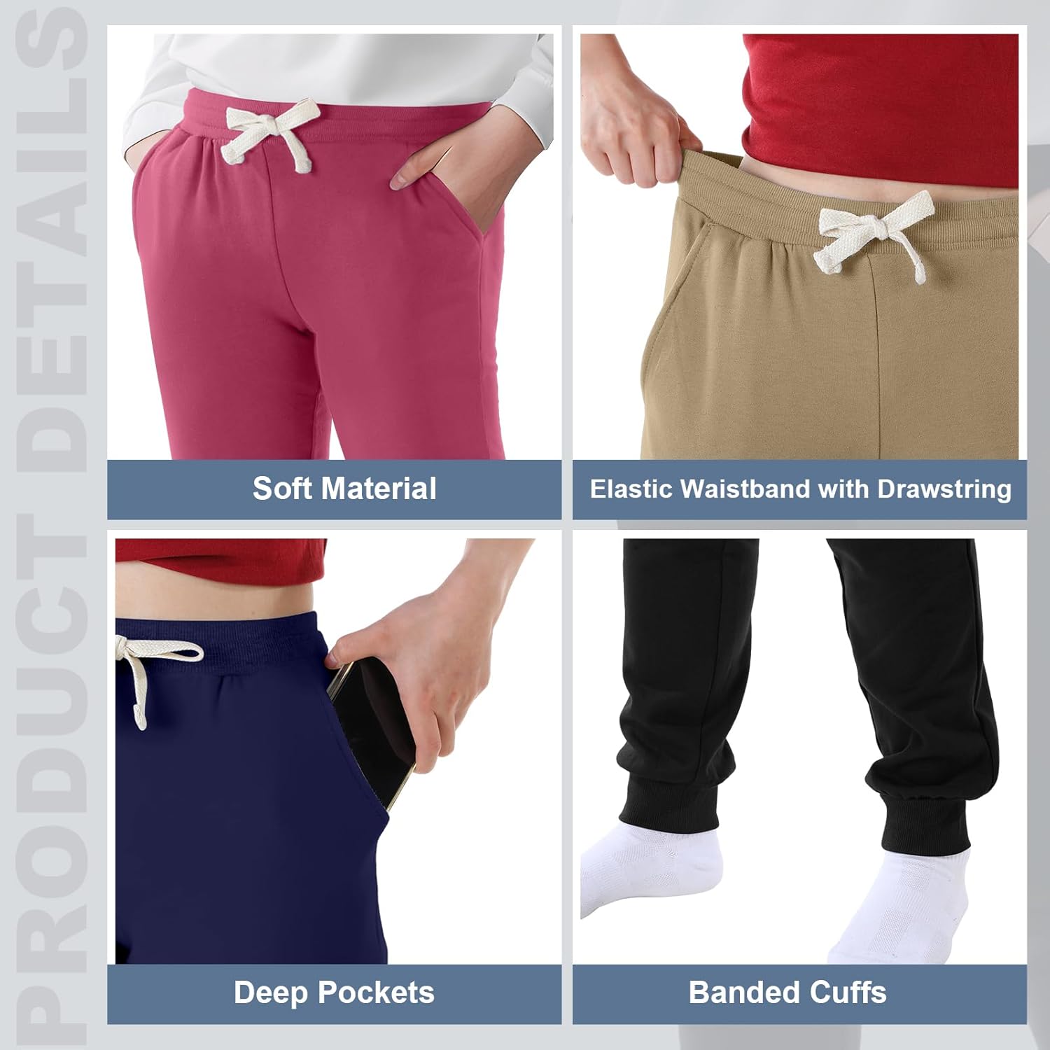Silkfly 4-Pack Boys Girls sweatpants with pockets for kids