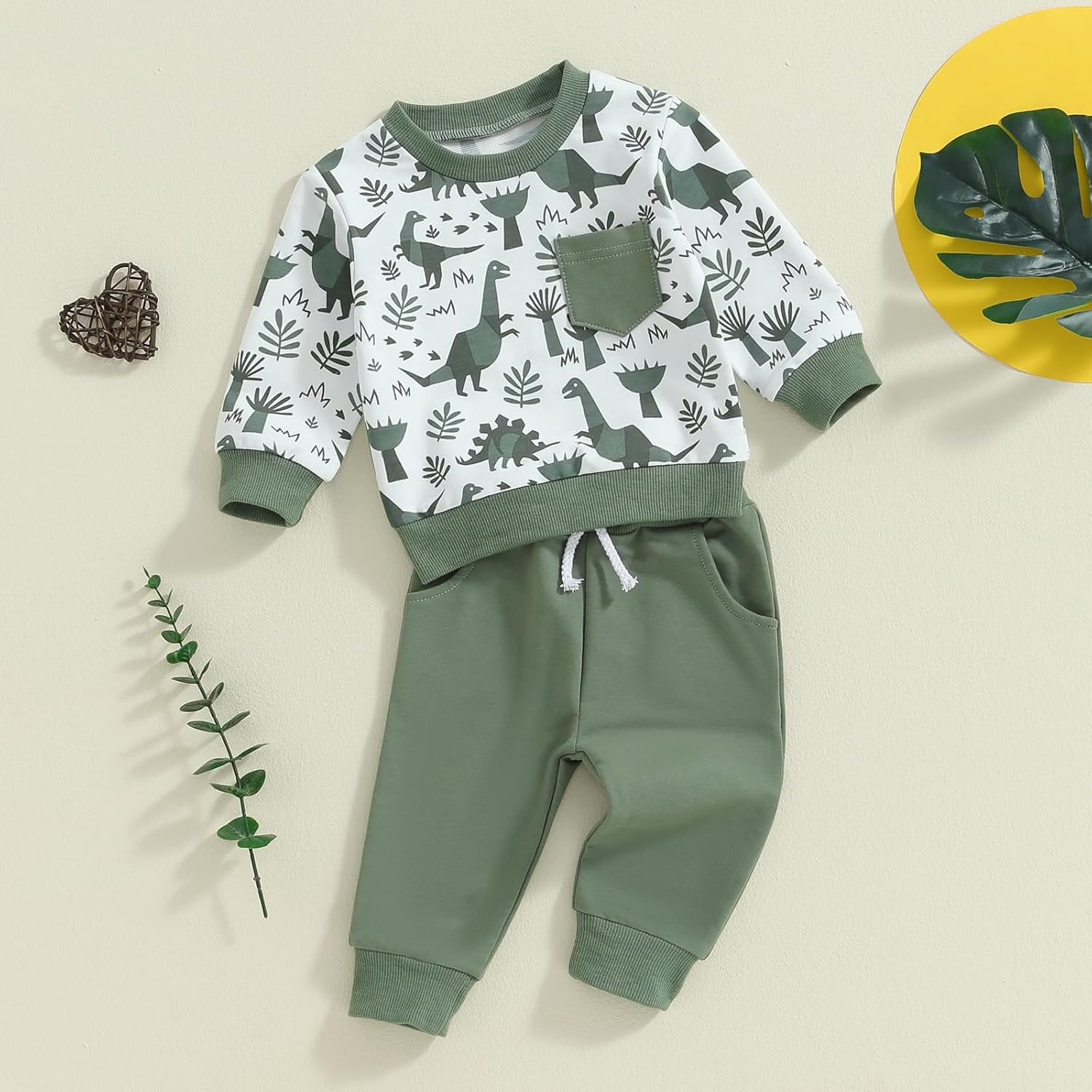 Toddler Boy Dinosaur Printed Fall Outfit Set