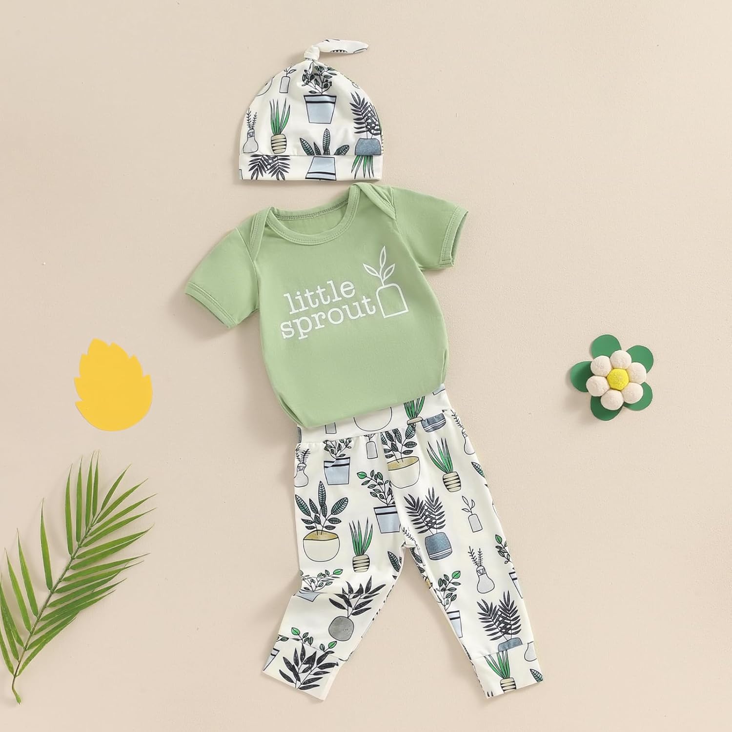 Little Sprout Short Sleeve Romper Pants Set for Newborn Boys