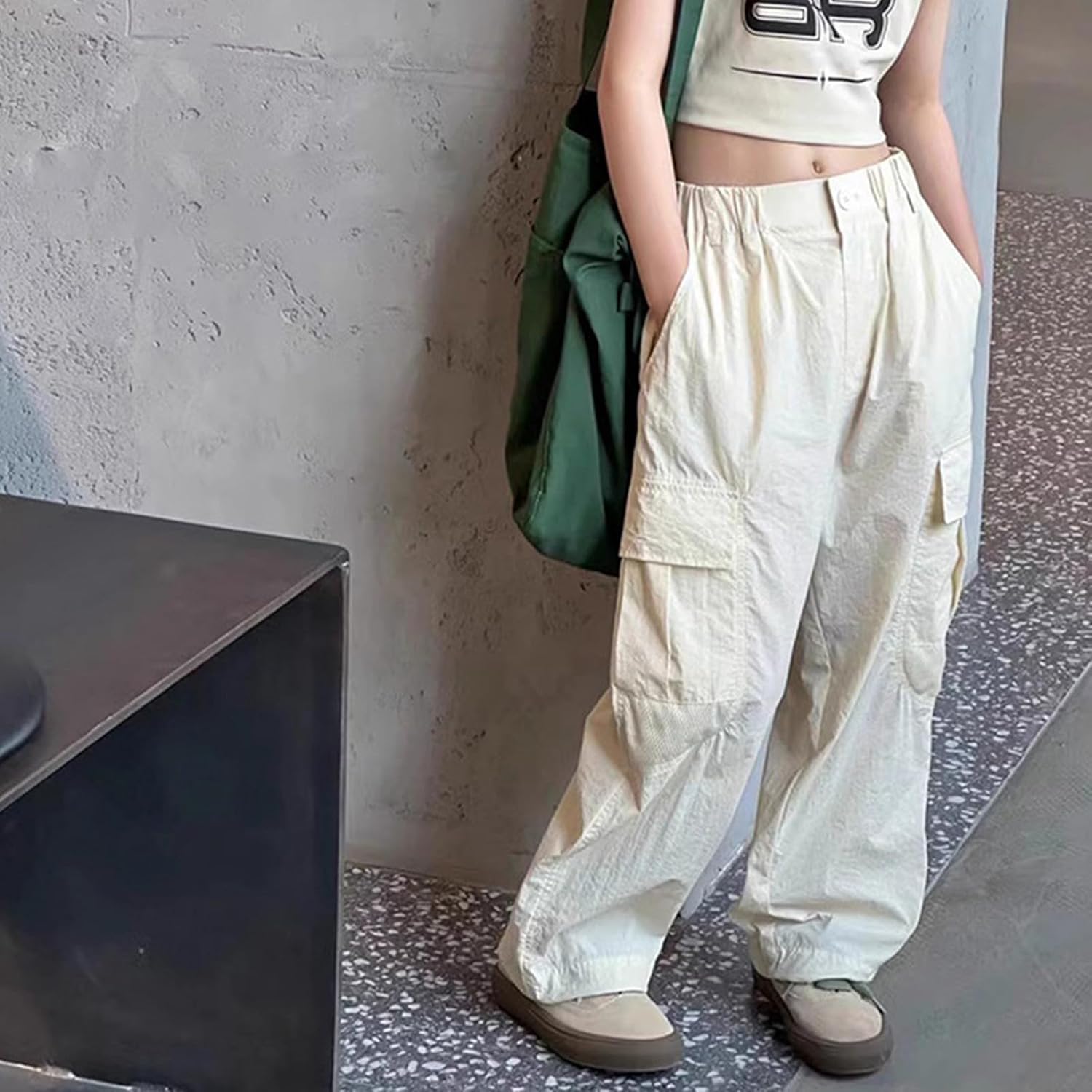 Girls Cargo Jogger Pants High Waist Streetwear