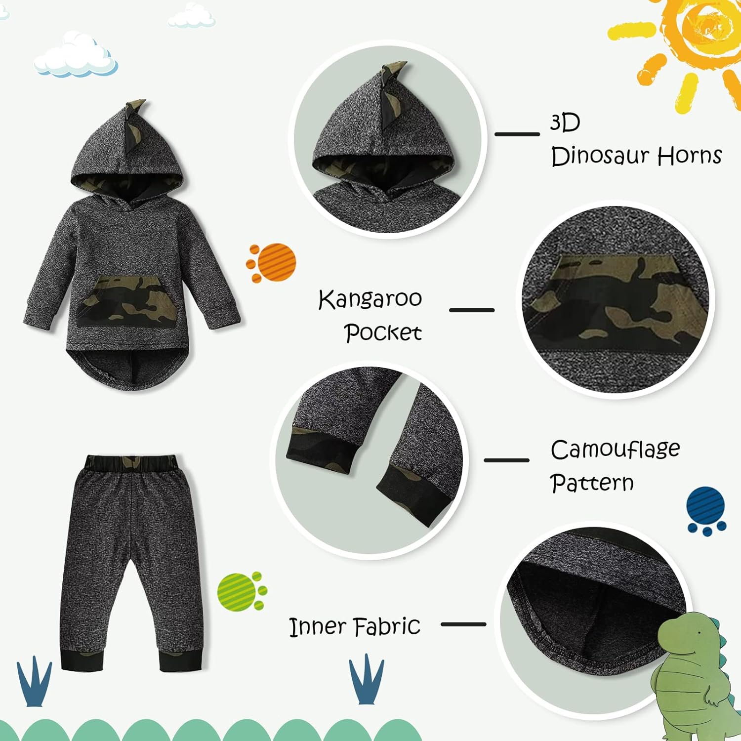 Tepuce Toddler Boys Fall Winter Clothing Set