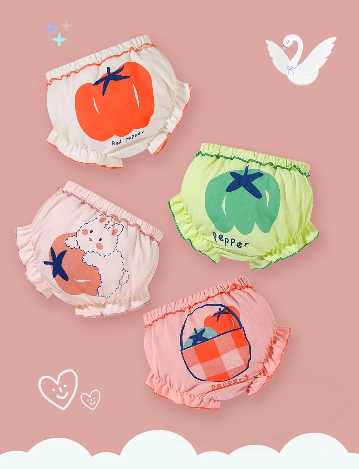 SEAUR Baby Girls Cotton Ruffle Bloomers 4-Pack