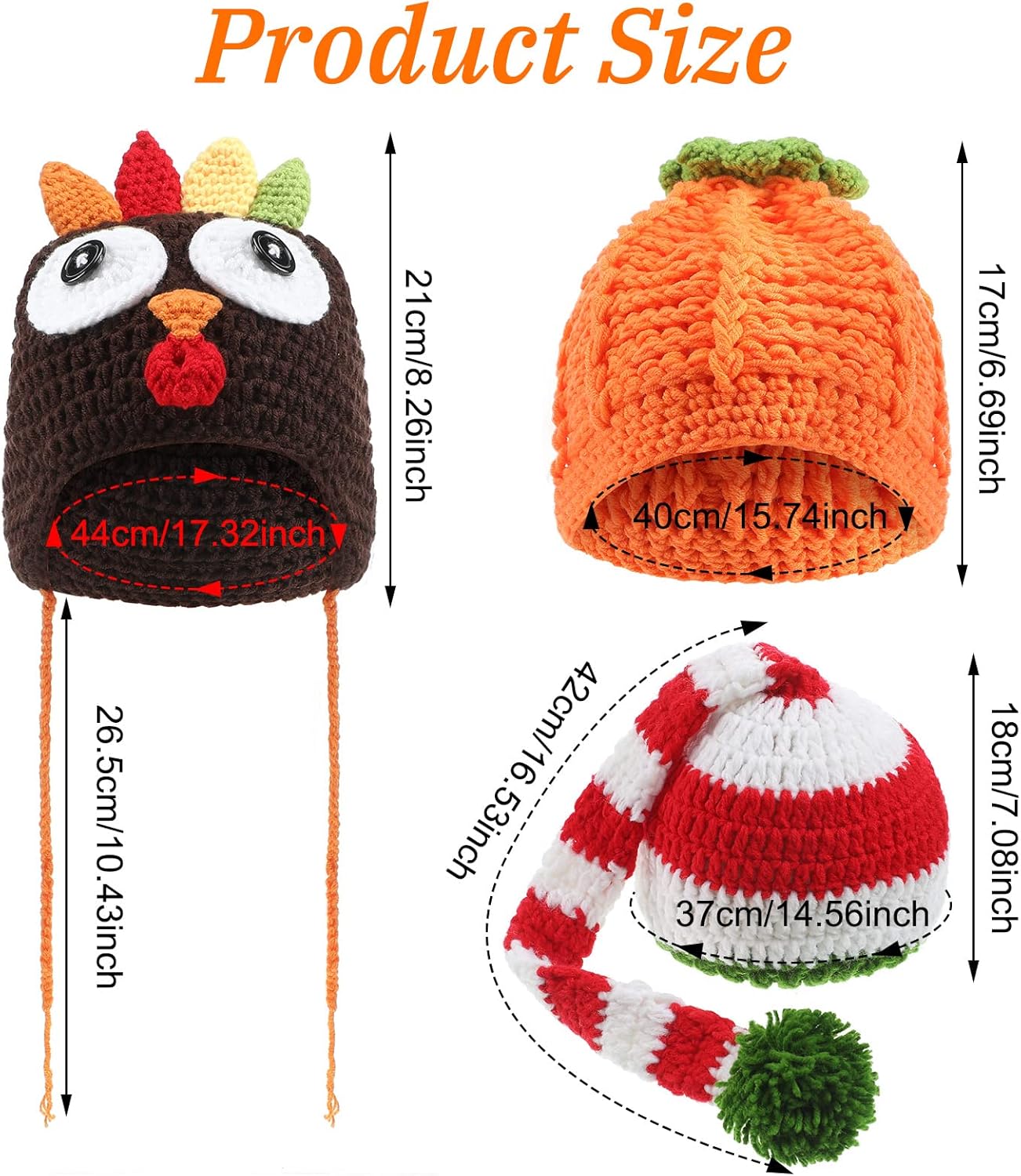Jiuguva 3-Piece Baby Crochet Beanie Set for Infants