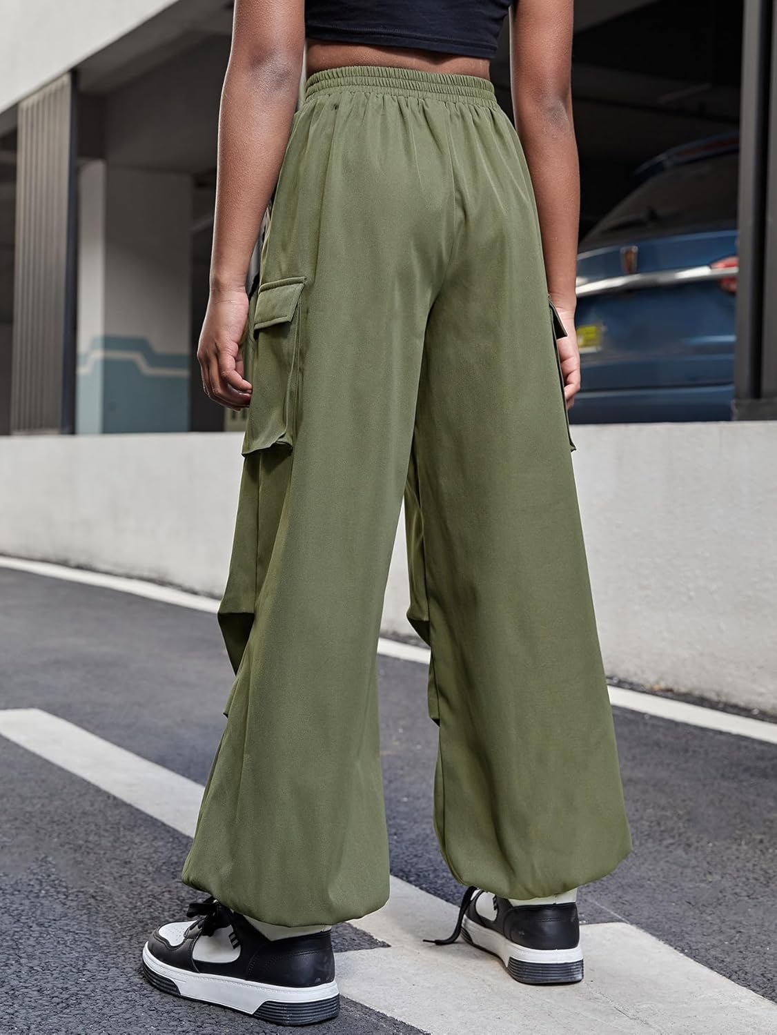 OYOANGLE Elastic Cargo Pants for GirlsCasual Stylish Daily Wear