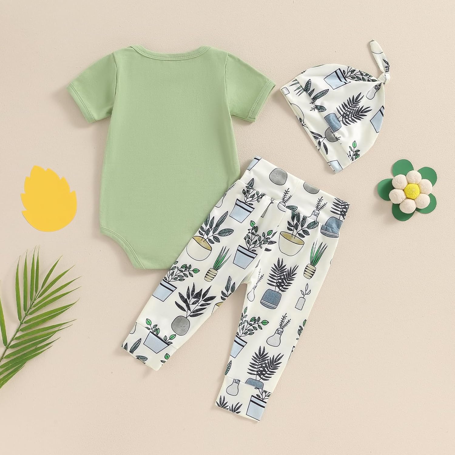 Little Sprout Short Sleeve Romper Pants Set for Newborn Boys