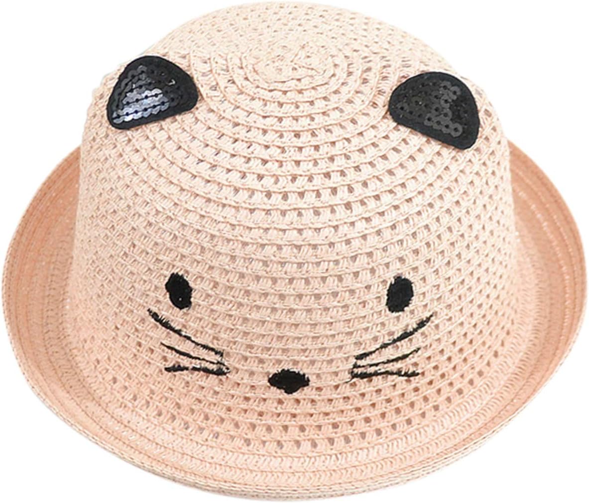 Boys Girls Cat Style Handmade Straw Sun Hats Kids Summer Foldable Beach Hats