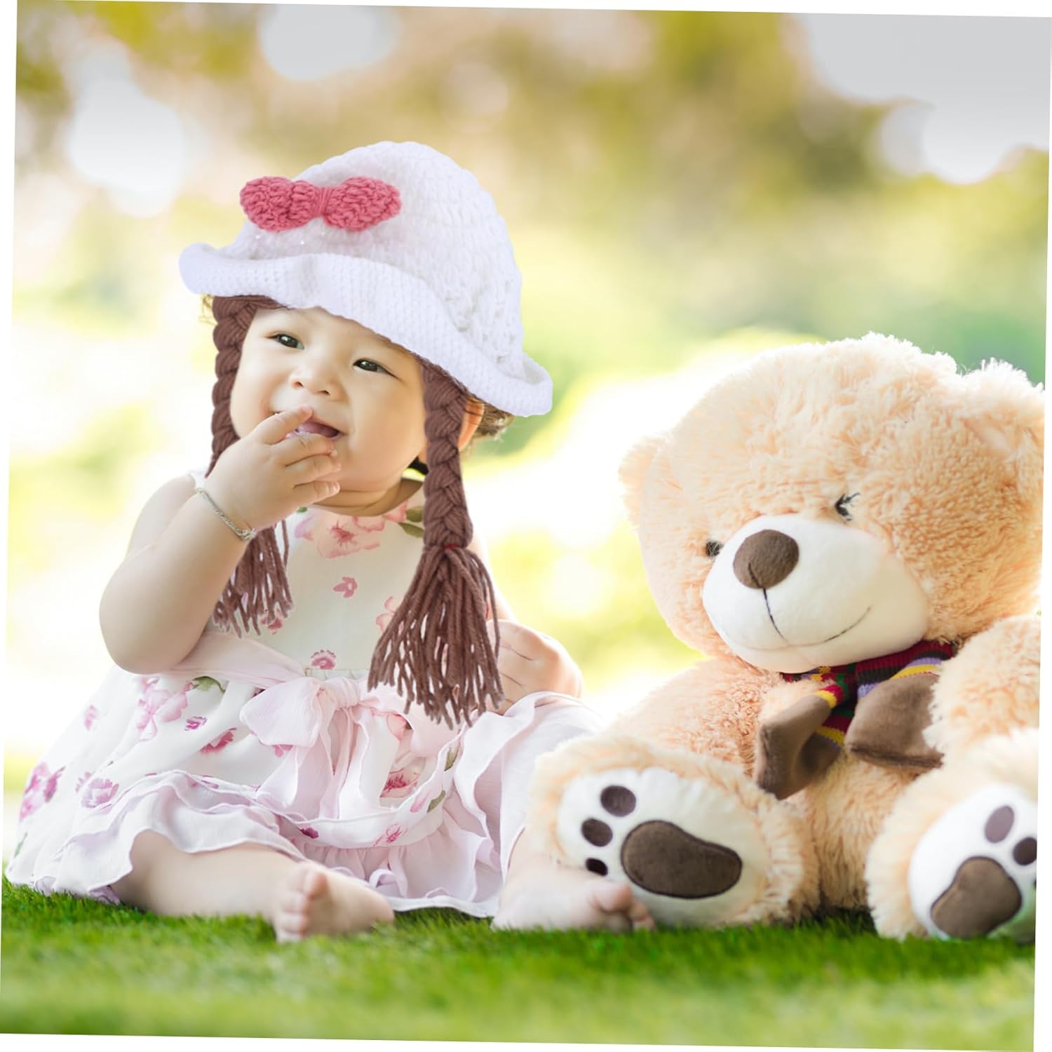 Handmade Woolen Braided Baby Girl Hat with Bowknot