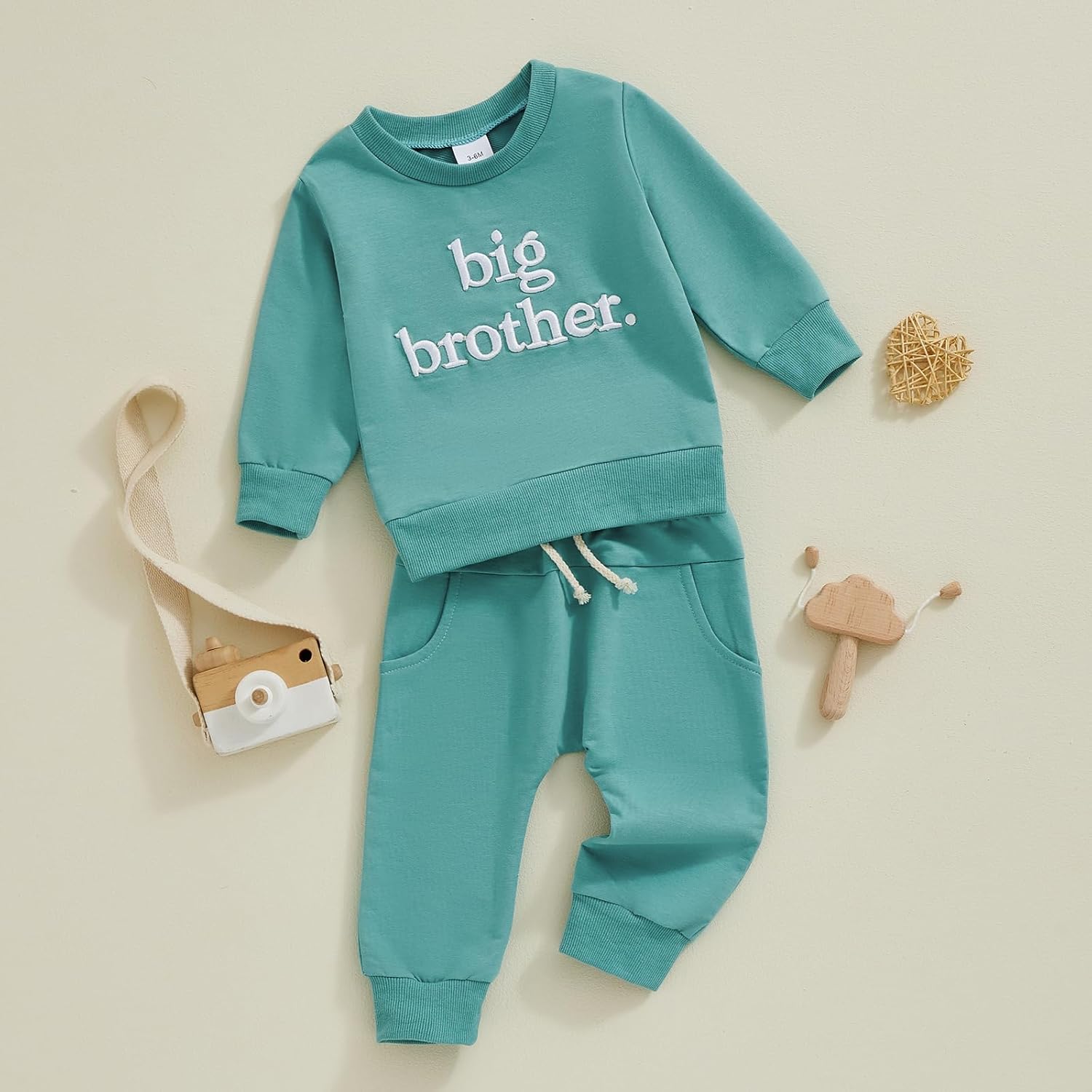 Baorji Toddler Boy Matching Fall Outfit Long Sleeve Round Neck Embroidery Set