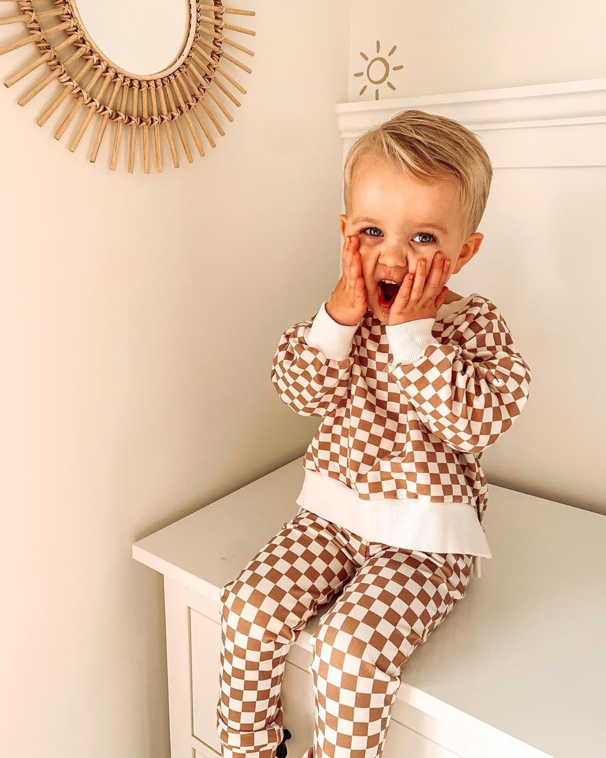 Mamas Boy Winter FallCheckerboard joggersOmqzulams toddler boyscushy comfortable