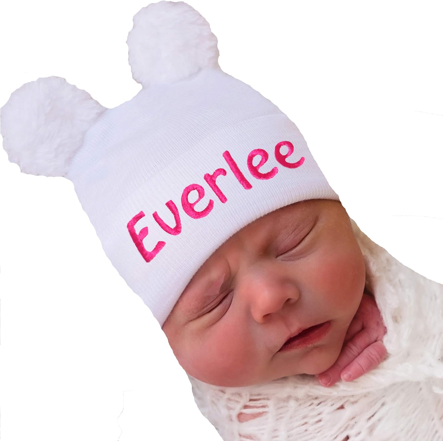Personalized Newborn Bear Heart Hat with Fuzzy Ears - Cozy Baby Keepake