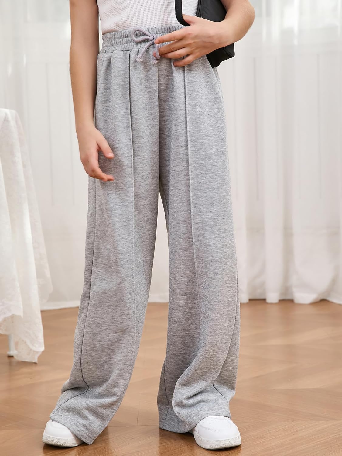 COZYASE Girls Wide Leg Sweatpants Elastic Waist Drawstring Pants