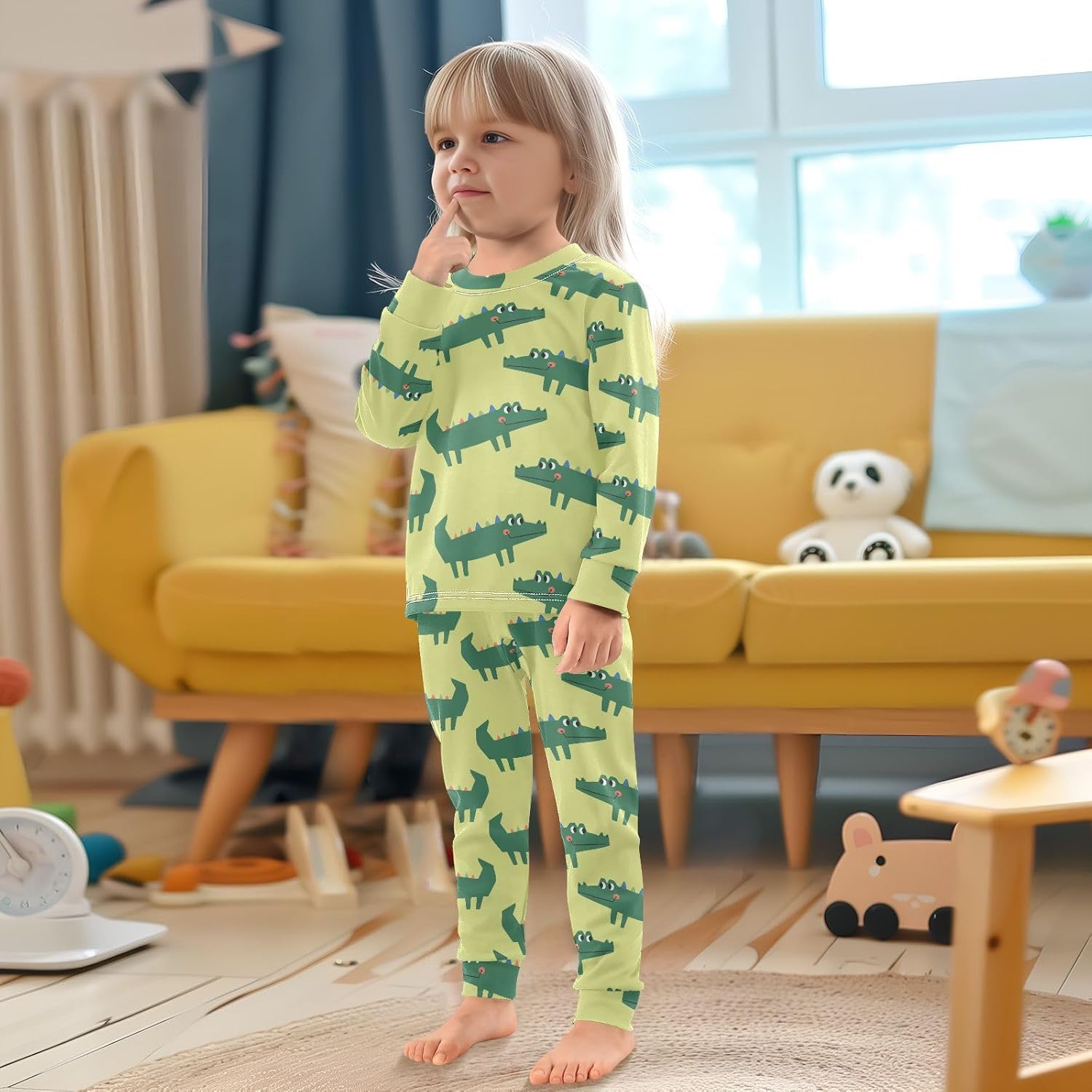 Pajama Sleep Set Soft Cotton Long Sleeve Top Pants for 18M-8Y